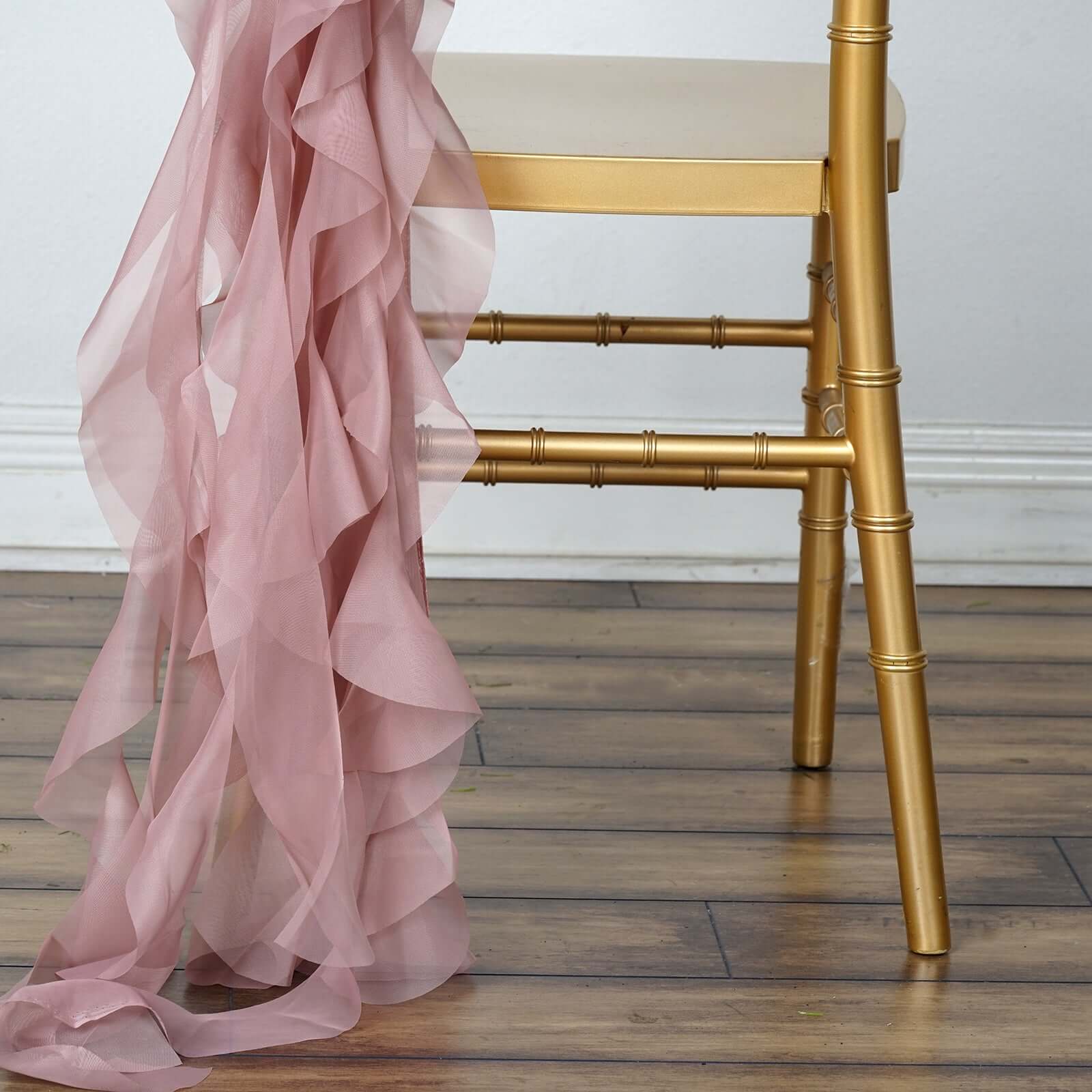 Chiffon Curly Chair Sash 32" Long – Dusty Rose 6-Strand Ribbon Tie - Image 2