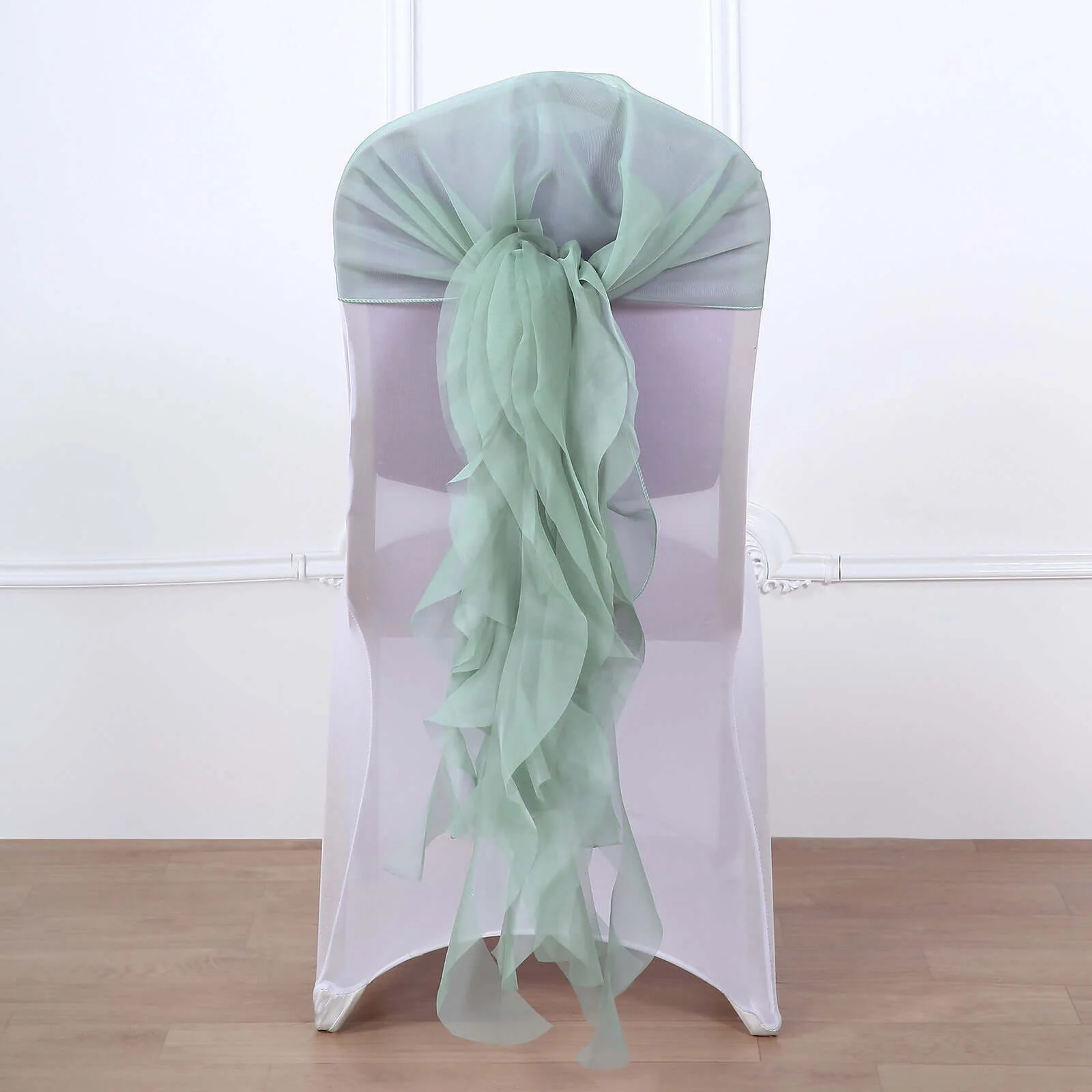 Chiffon Curly Chair Sash 32" Long – Eucalyptus Sage 6-Strand Ribbon Tie - Image 10