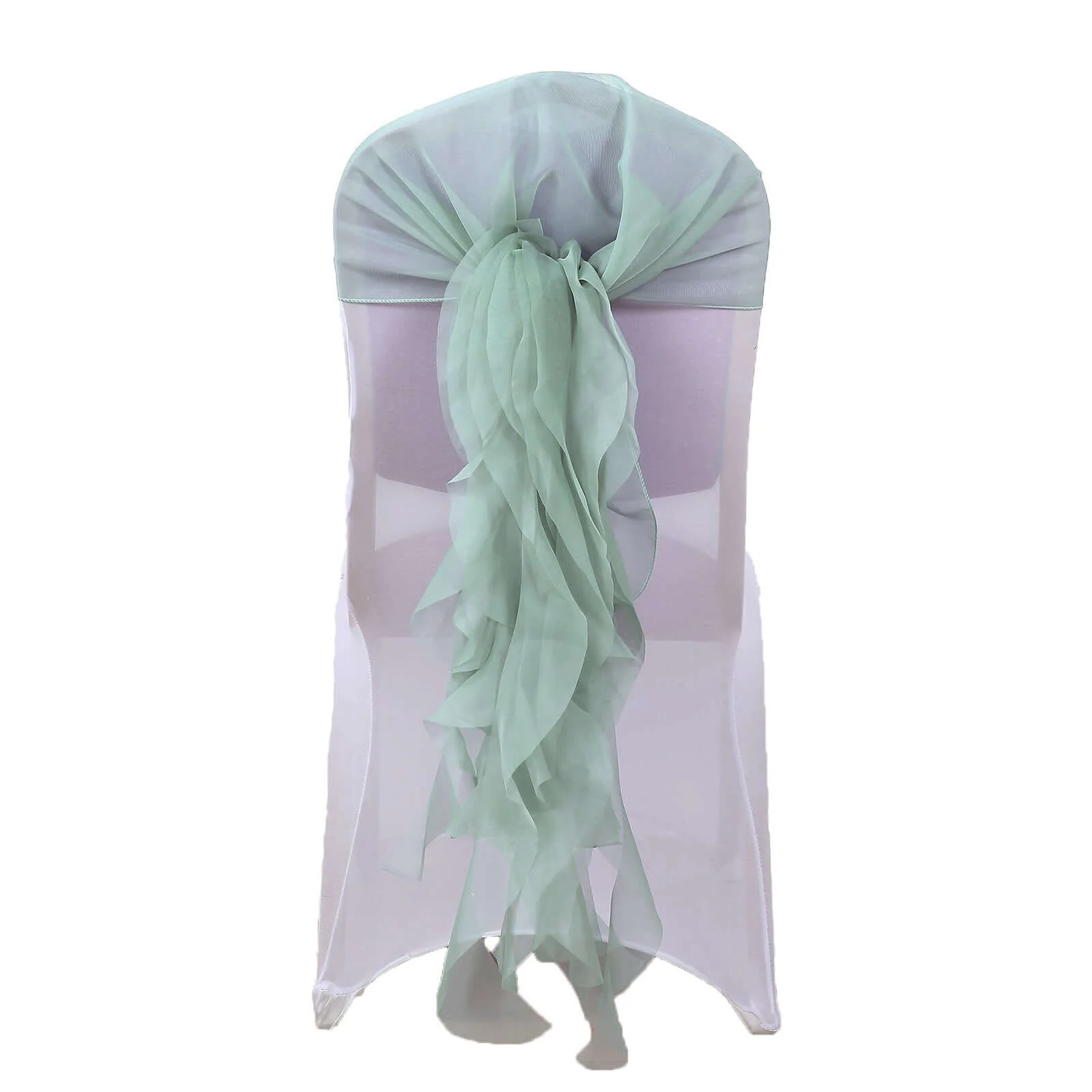 Chiffon Curly Chair Sash 32" Long – Eucalyptus Sage 6-Strand Ribbon Tie - Image 5