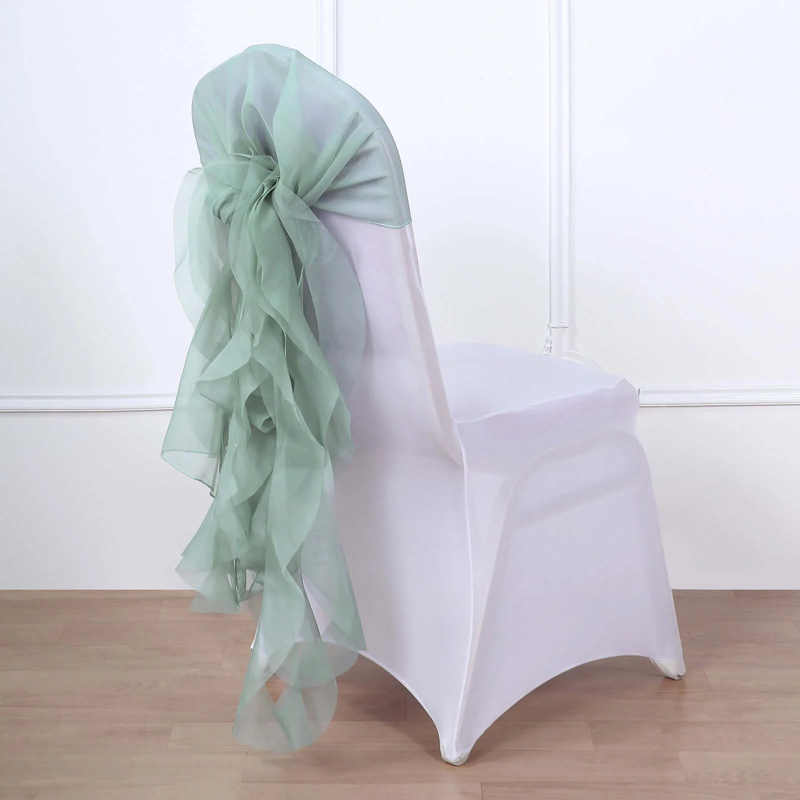Chiffon Curly Chair Sash 32" Long – Eucalyptus Sage 6-Strand Ribbon Tie - Image 6