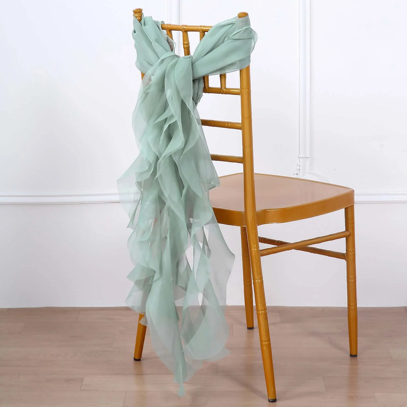 Chiffon Curly Chair Sash 32" Long – Eucalyptus Sage 6-Strand Ribbon Tie - Image 7
