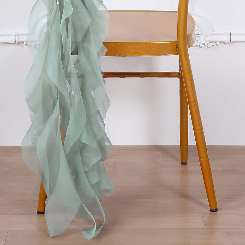 Chiffon Curly Chair Sash 32" Long – Eucalyptus Sage 6-Strand Ribbon Tie - Image 8