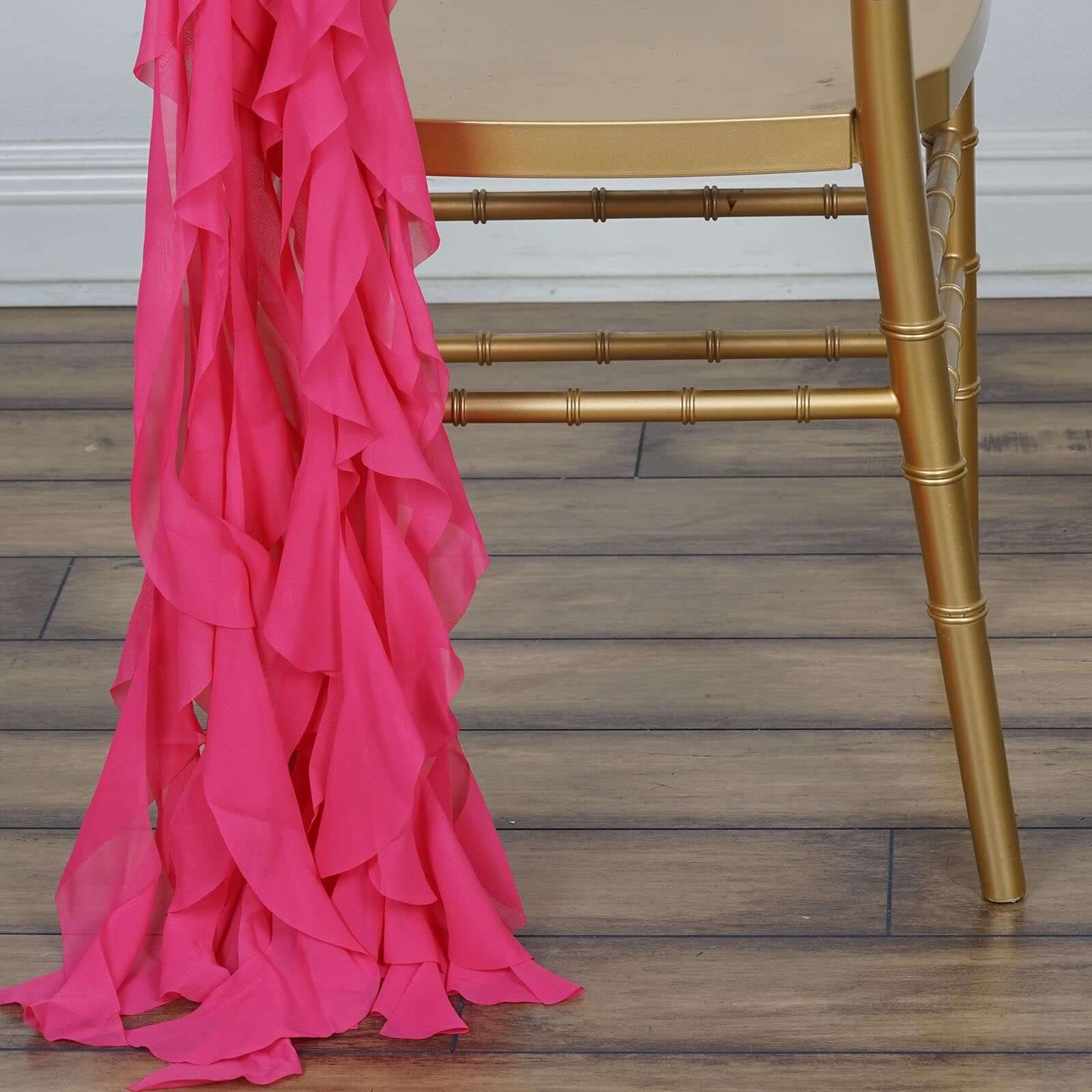Chiffon Curly Chair Sash 32" Long – Fuchsia 6-Strand Ribbon Tie - Image 2