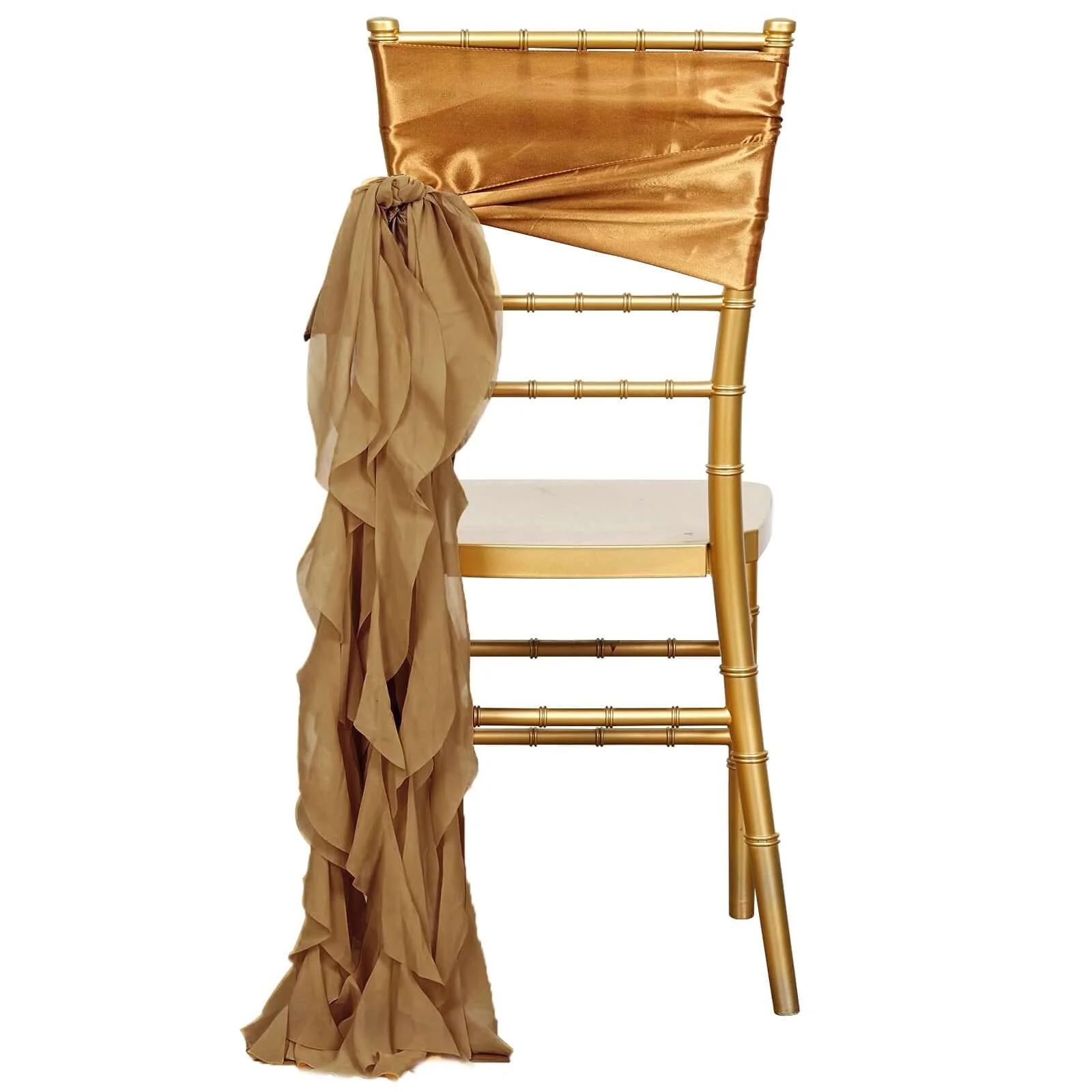 Chiffon Curly Chair Sash 32" Long – Gold 6-Strand Ribbon Tie - Image 3