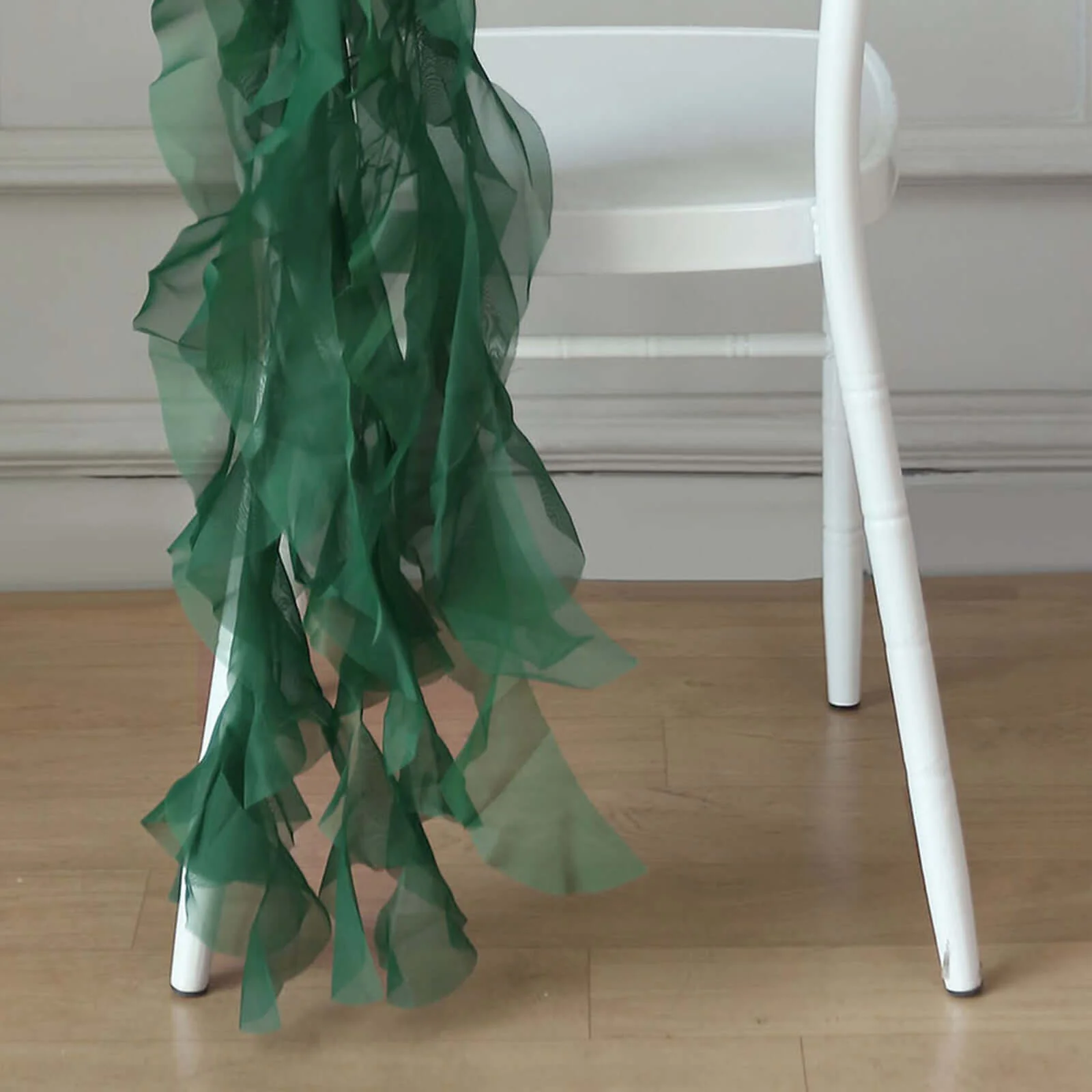 Chiffon Curly Chair Sash 32" Long – Hunter Emerald Green 6-Strand Ribbon Tie - Image 10