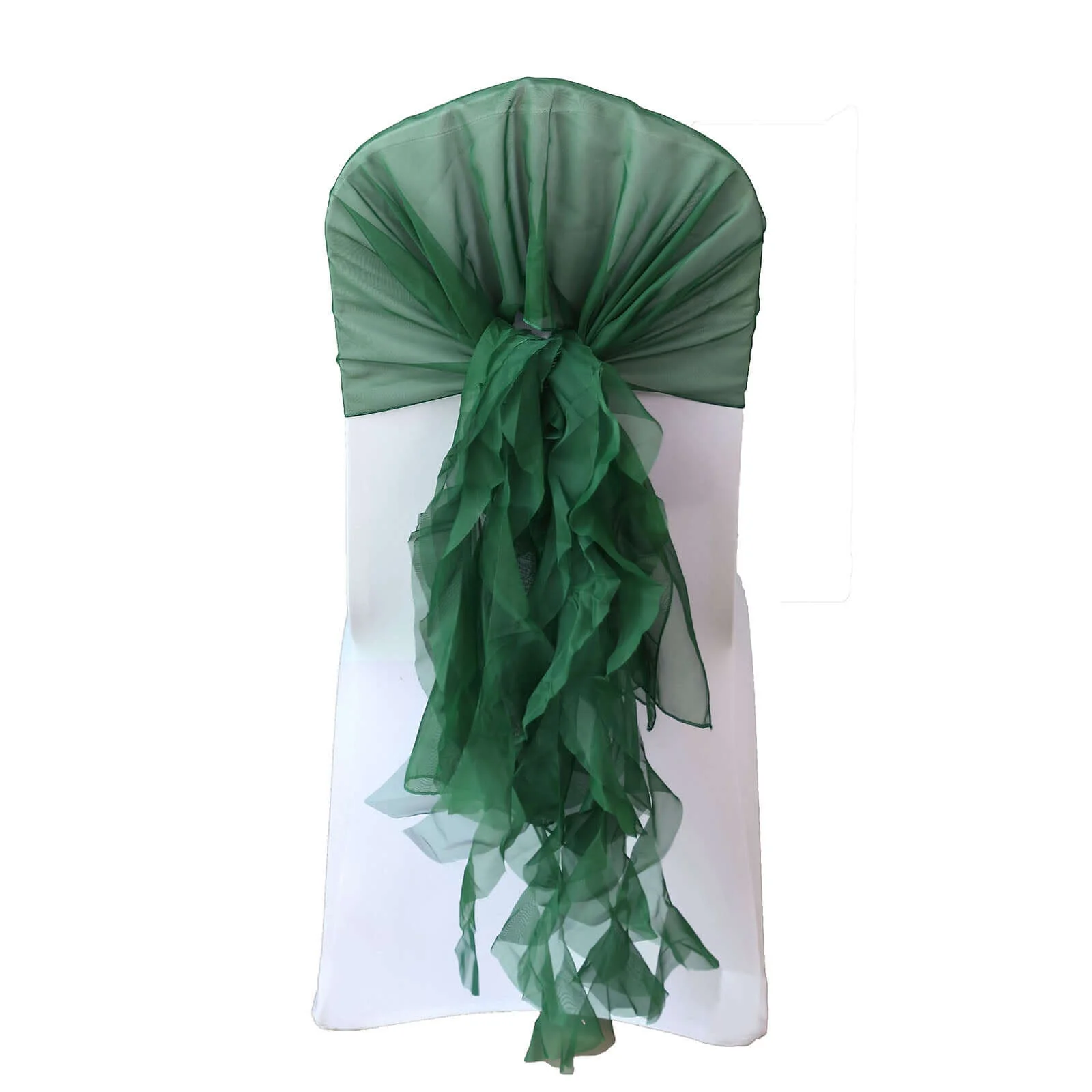 Chiffon Curly Chair Sash 32" Long – Hunter Emerald Green 6-Strand Ribbon Tie - Image 6