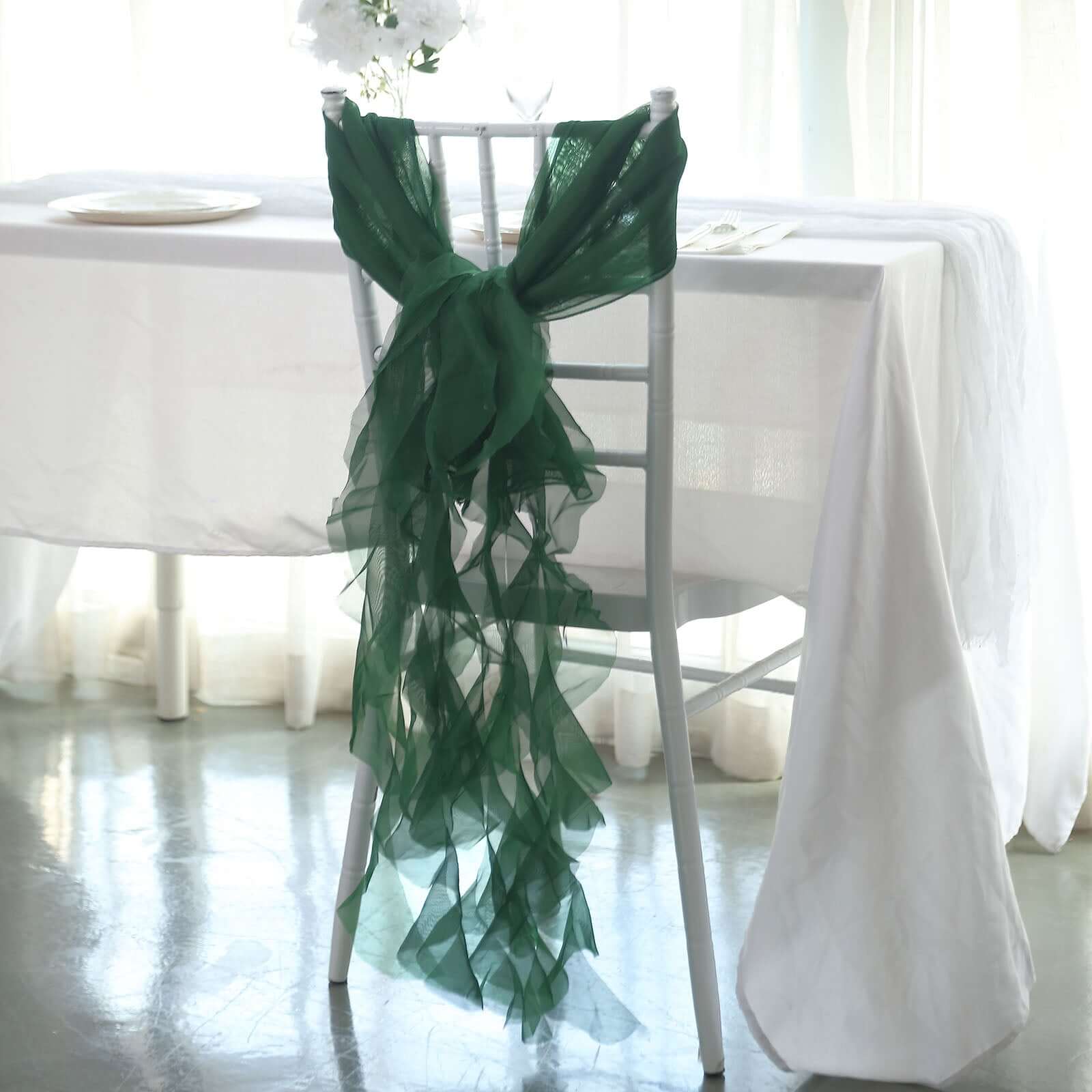 Chiffon Curly Chair Sash 32" Long – Hunter Emerald Green 6-Strand Ribbon Tie - Image 7