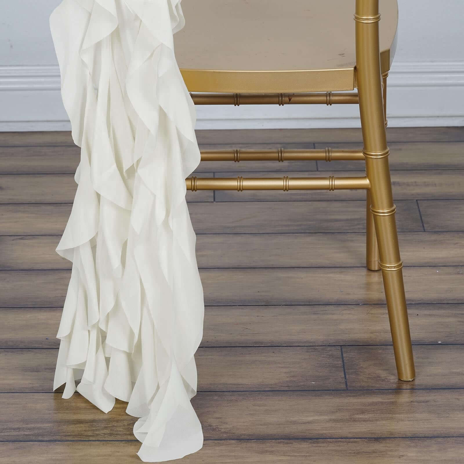 Chiffon Curly Chair Sash 32" Long – Ivory 6-Strand Ribbon Tie - Image 2