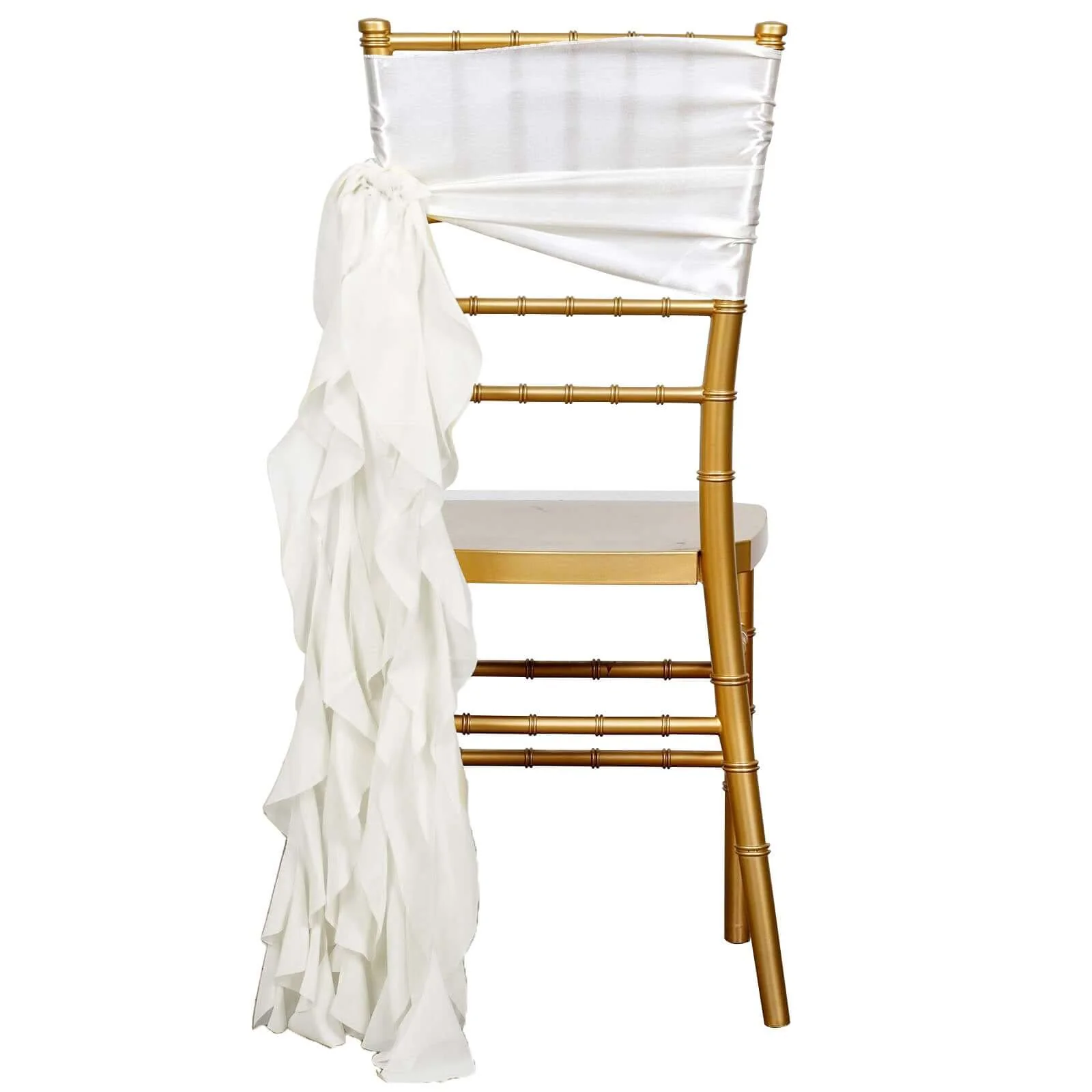 Chiffon Curly Chair Sash 32" Long – Ivory 6-Strand Ribbon Tie - Image 3