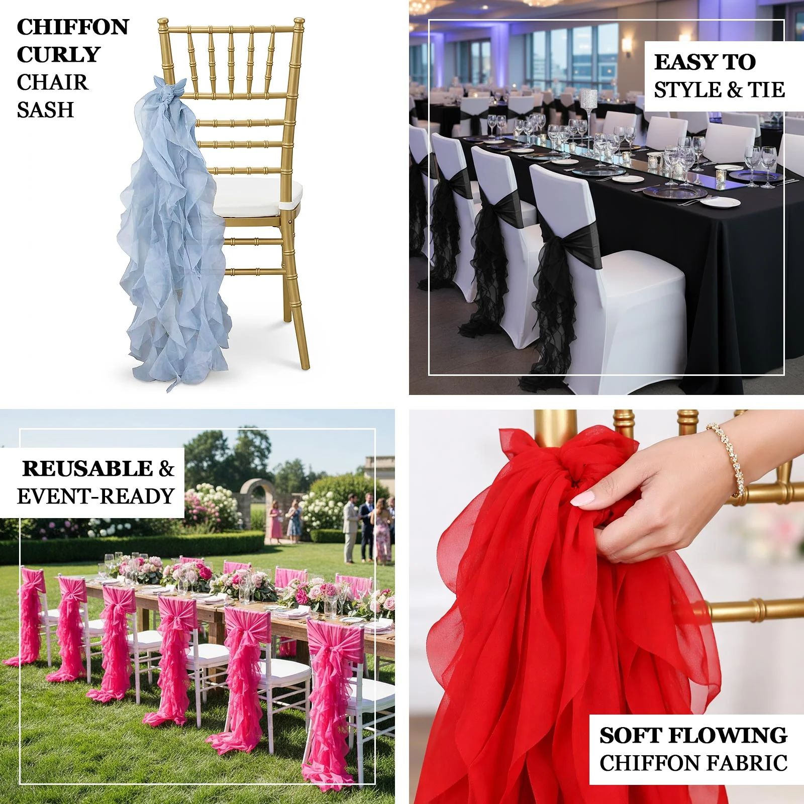 Chiffon Curly Chair Sash 32" Long – Lavender Lilac 6-Strand Ribbon Tie - Image 4
