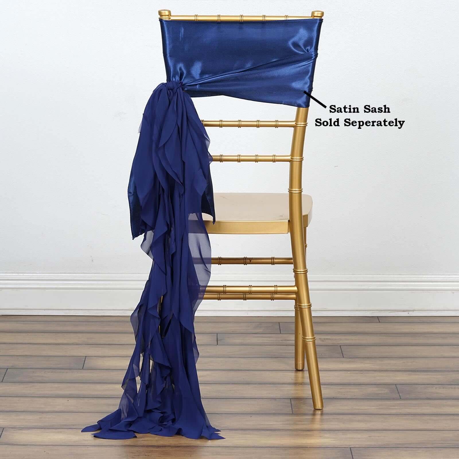 Chiffon Curly Chair Sash 32" Long – Navy Blue 6-Strand Ribbon Tie