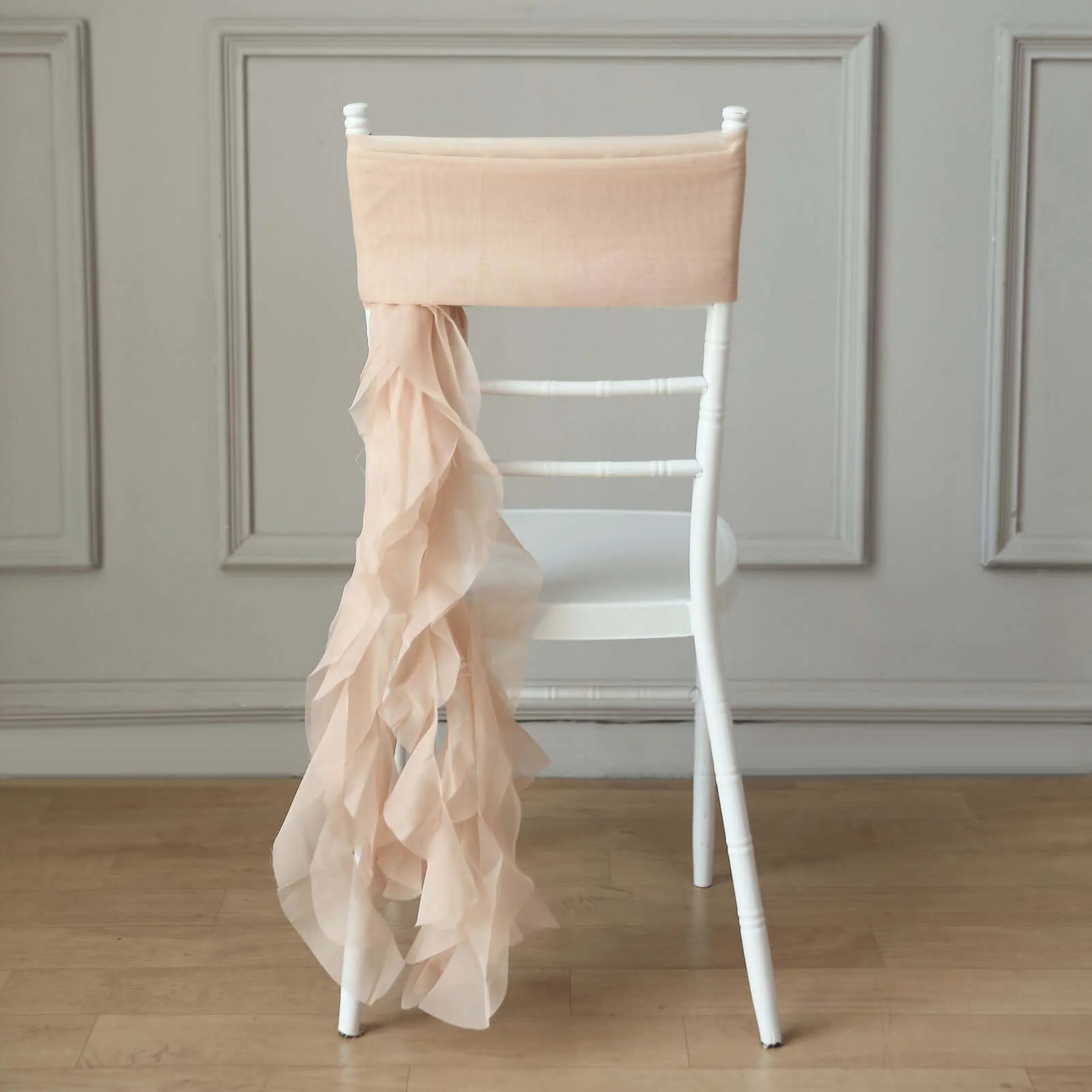 Chiffon Curly Chair Sash 32" Long – Nude 6-Strand Ribbon Tie - Image 7