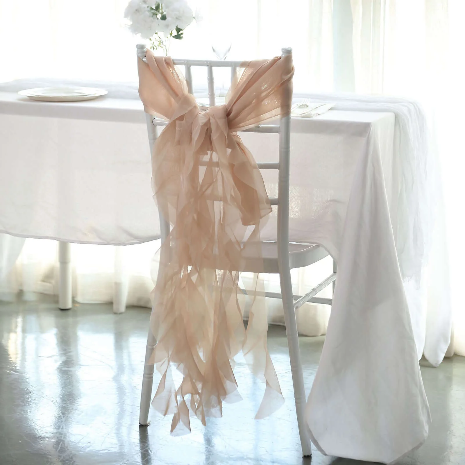 Chiffon Curly Chair Sash 32" Long – Nude 6-Strand Ribbon Tie - Image 8