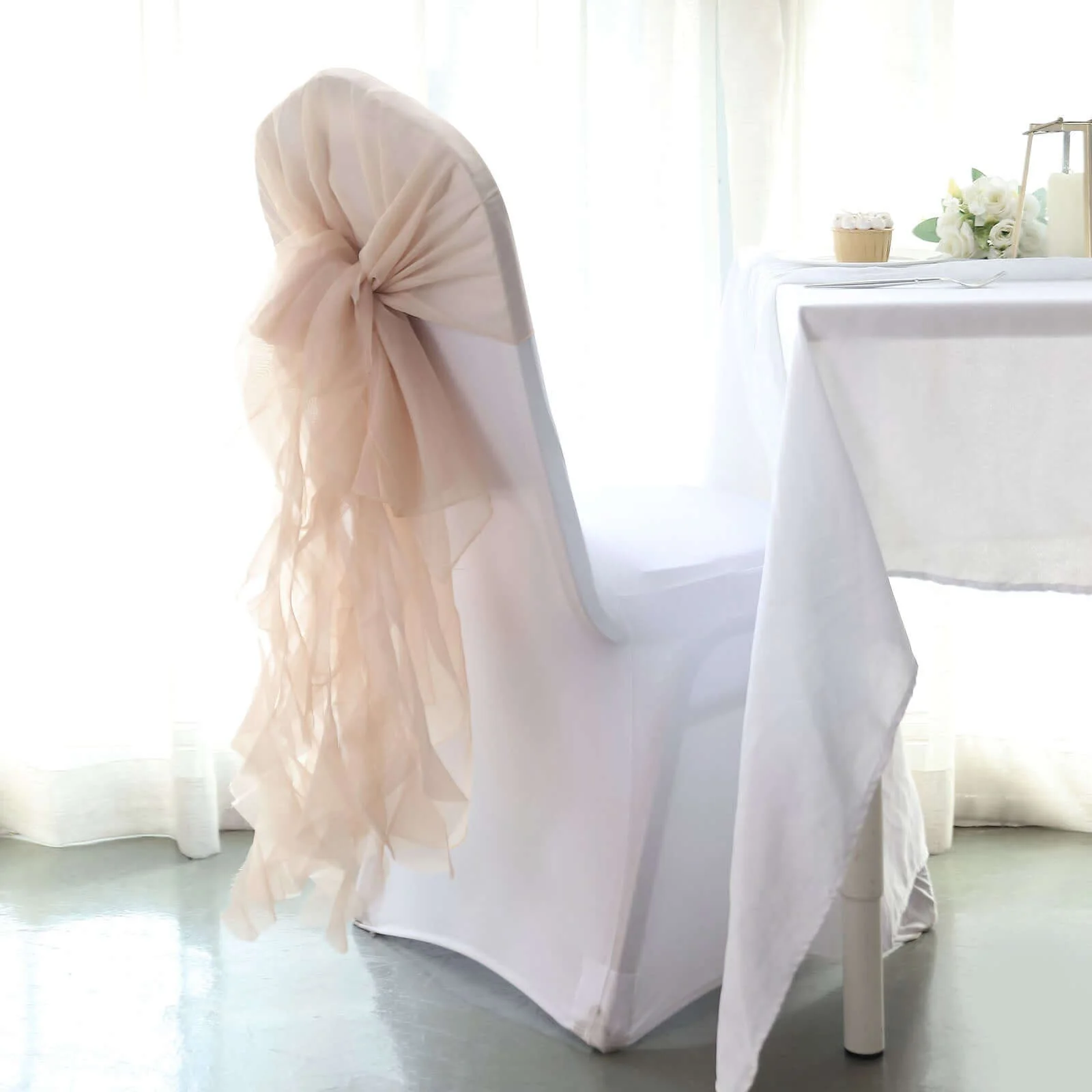 Chiffon Curly Chair Sash 32" Long – Nude 6-Strand Ribbon Tie - Image 9