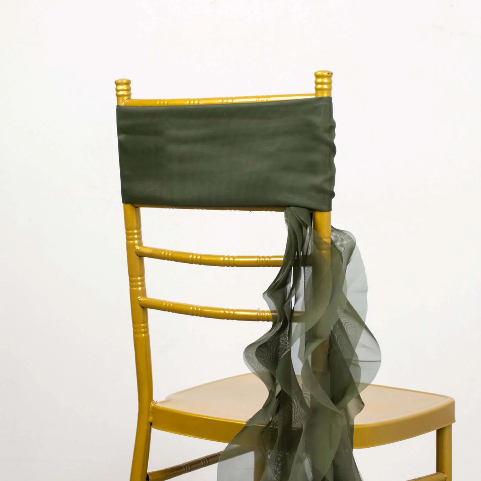 Chiffon Curly Chair Sash 32" Long – Olive Green 6-Strand Ribbon Tie - Image 8