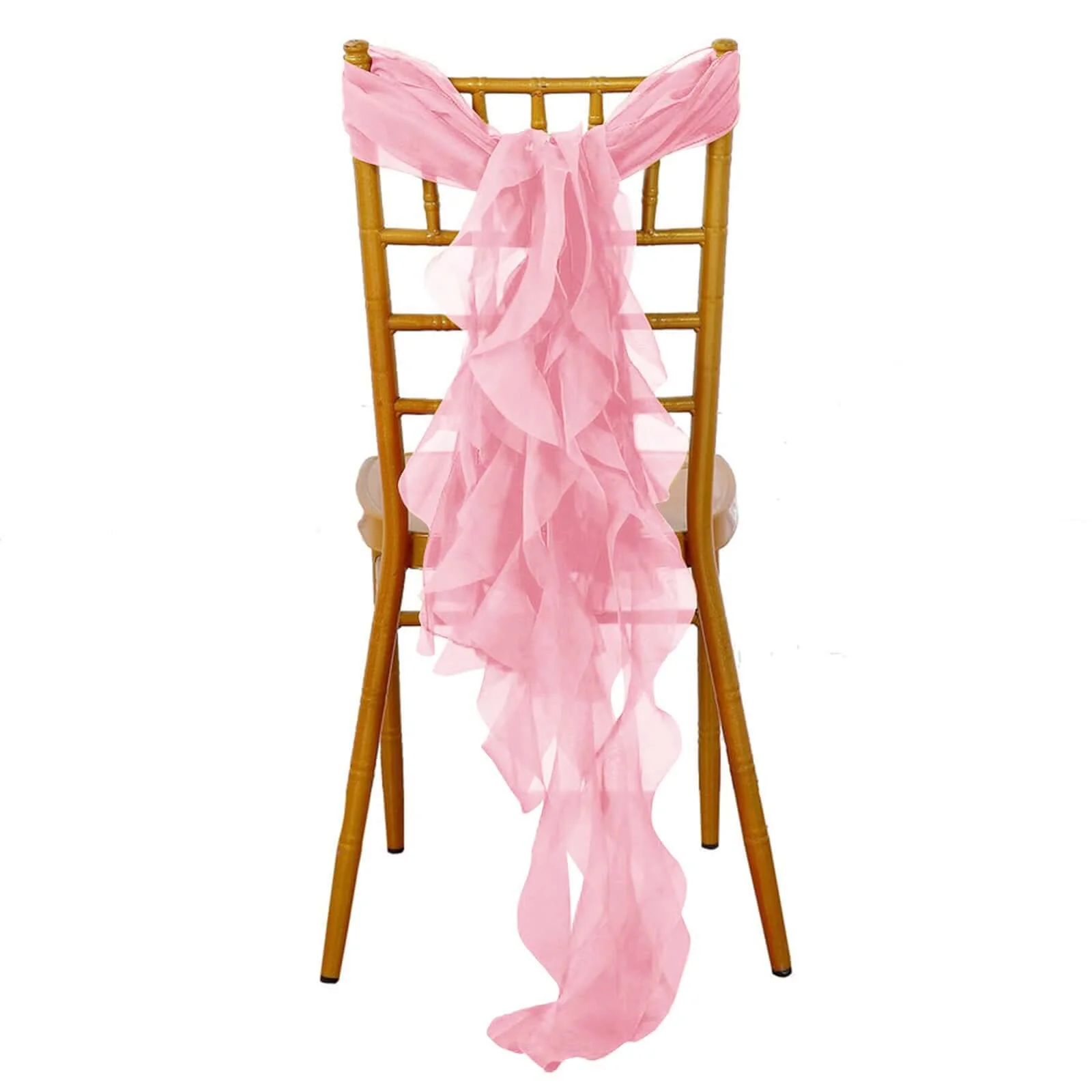 Chiffon Curly Chair Sash 32" Long – Pink 6-Strand Ribbon Tie - Image 3