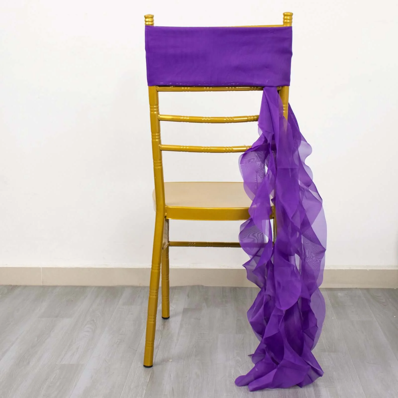 Chiffon Curly Chair Sash 32" Long – Purple 6-Strand Ribbon Tie