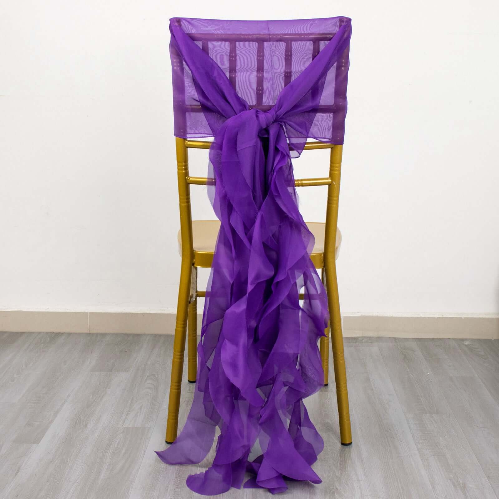 Chiffon Curly Chair Sash 32" Long – Purple 6-Strand Ribbon Tie - Image 2