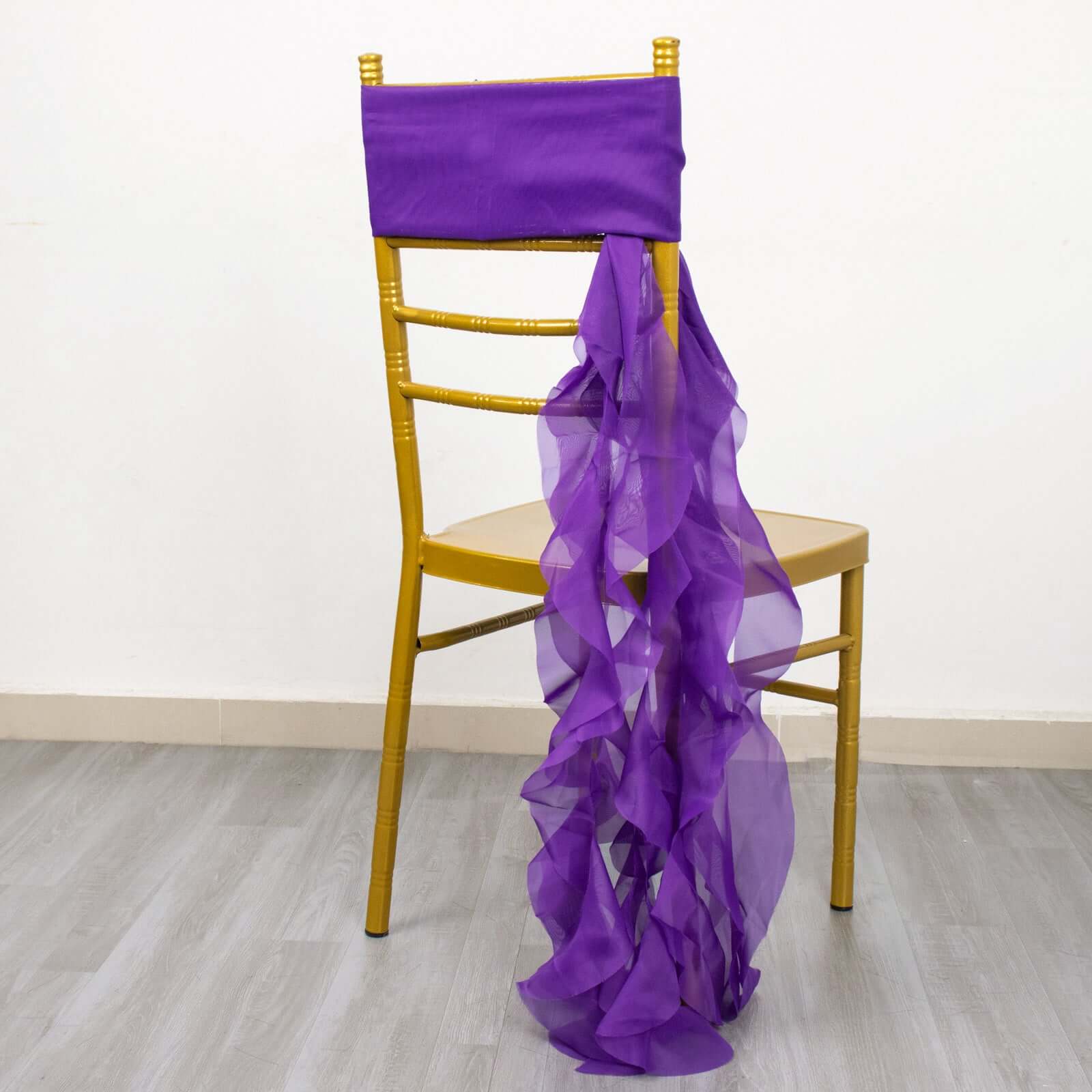 Chiffon Curly Chair Sash 32" Long – Purple 6-Strand Ribbon Tie - Image 6