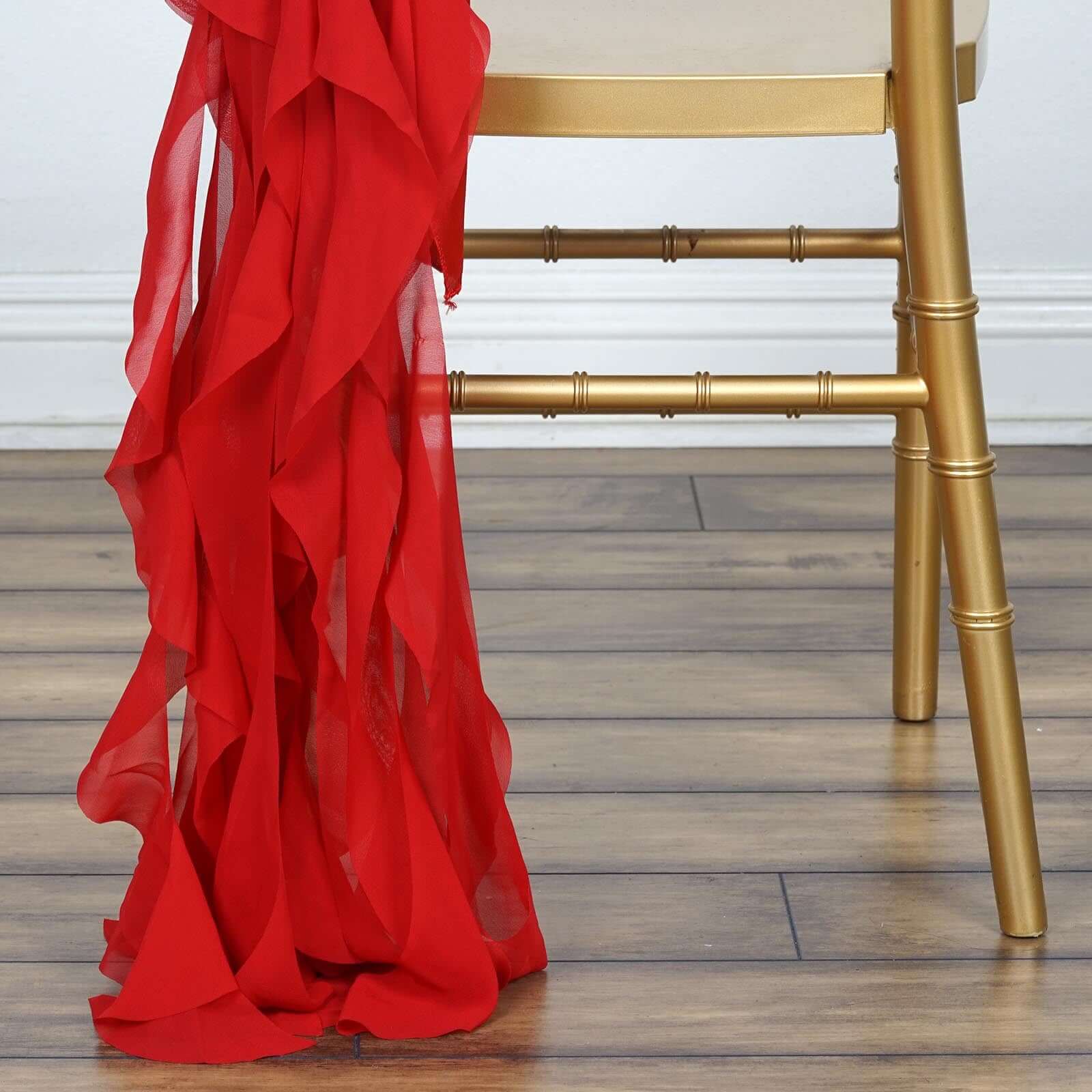 Chiffon Curly Chair Sash 32" Long – Red 6-Strand Ribbon Tie - Image 2