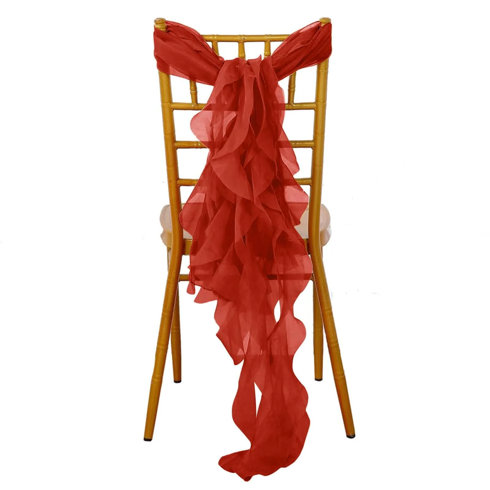 Chiffon Curly Chair Sash 32" Long – Red 6-Strand Ribbon Tie - Image 3