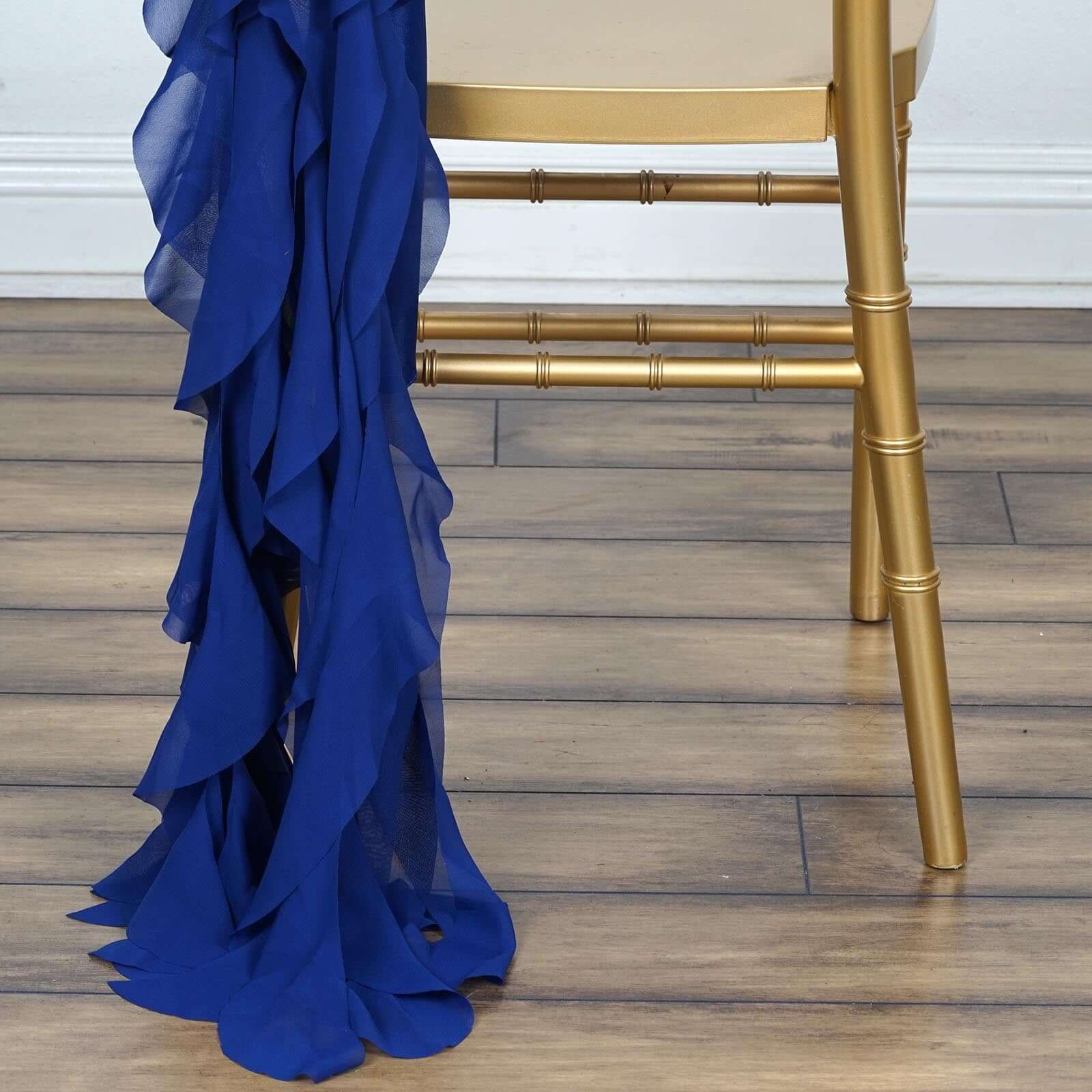Chiffon Curly Chair Sash 32" Long – Royal Blue 6-Strand Ribbon Tie - Image 2