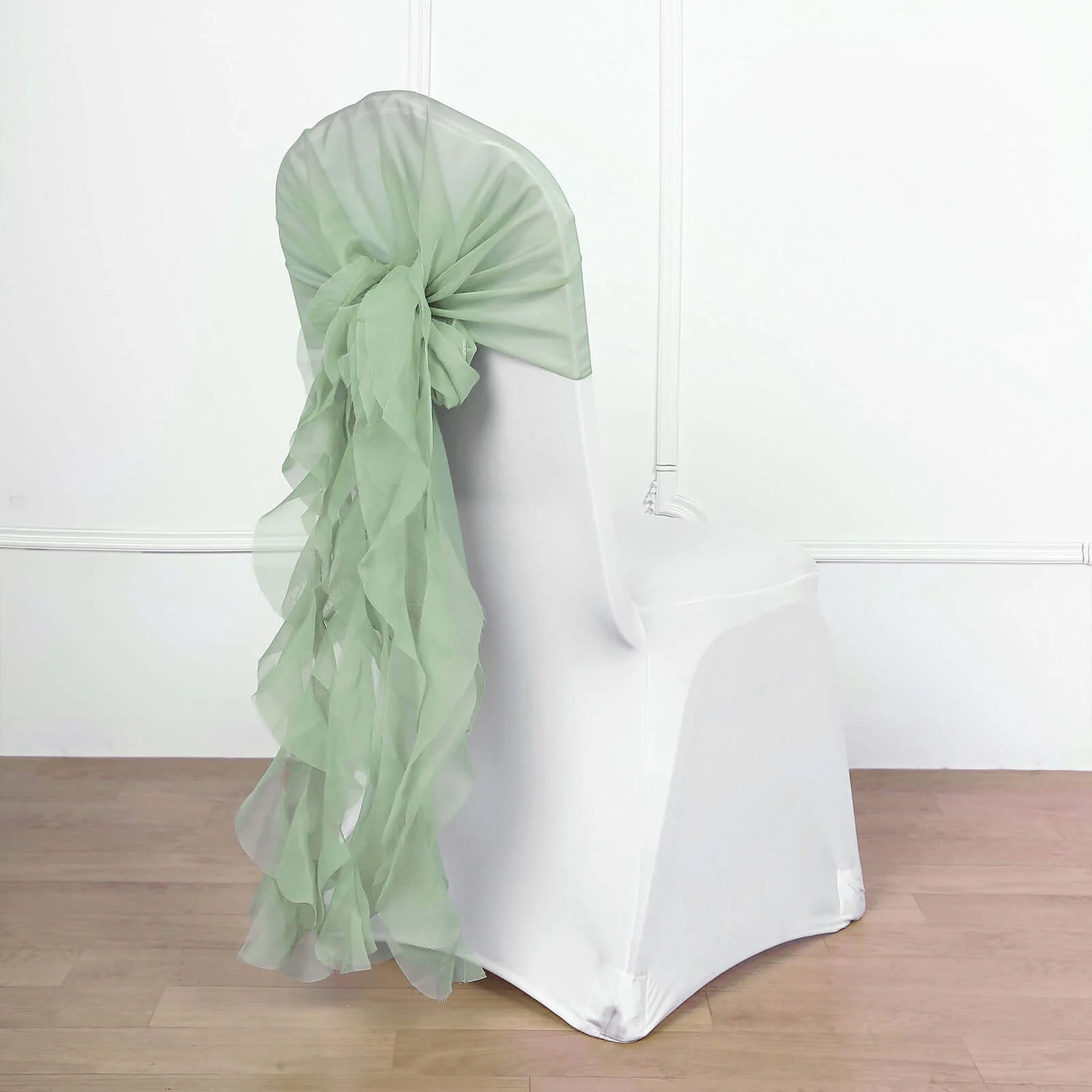 Chiffon Curly Chair Sash 32" Long – Sage Green 6-Strand Ribbon Tie - Image 3