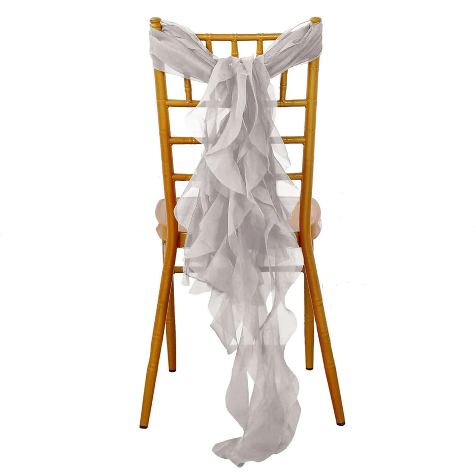 Chiffon Curly Chair Sash 32" Long – Silver 6-Strand Ribbon Tie - Image 3