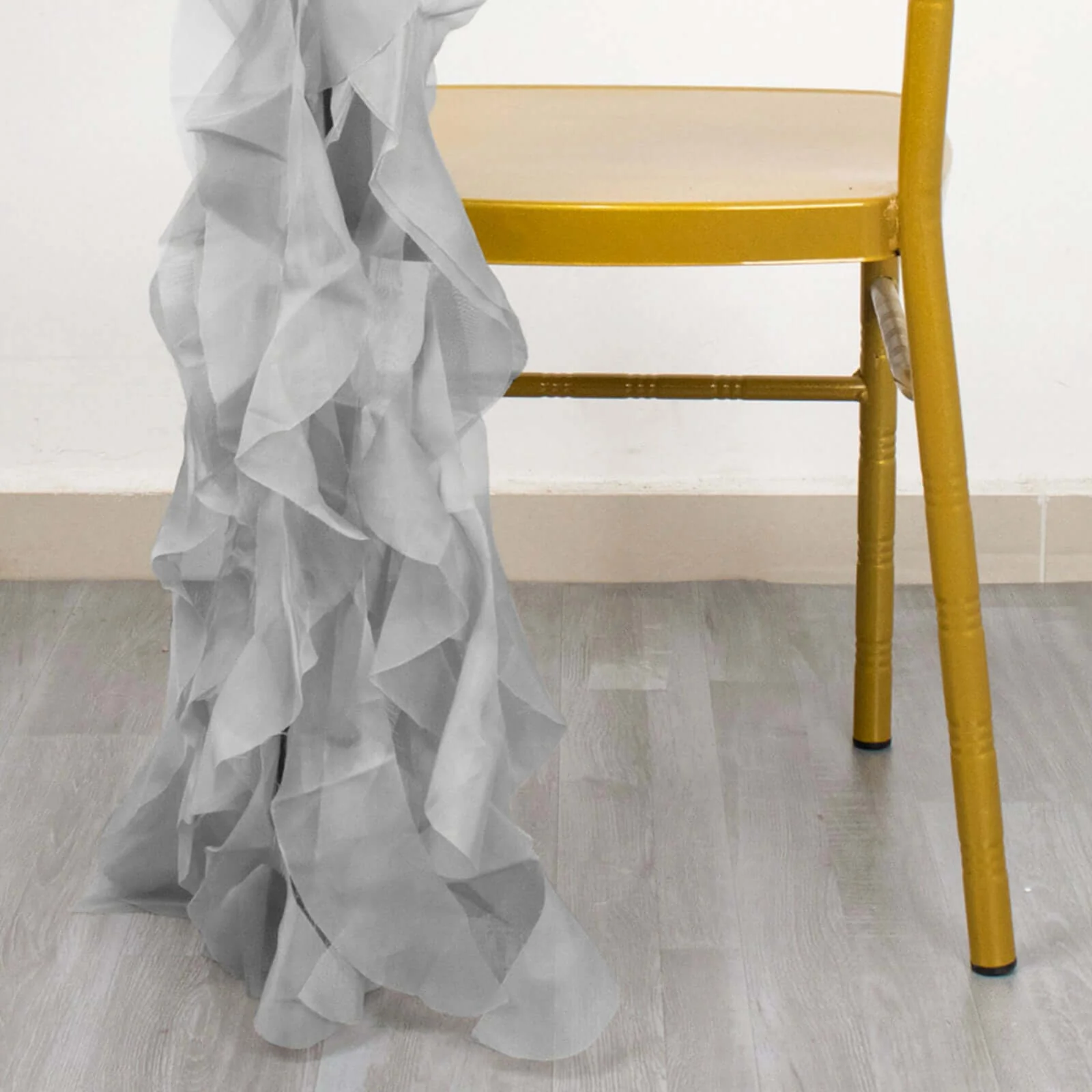 Chiffon Curly Chair Sash 32" Long – Silver 6-Strand Ribbon Tie - Image 9