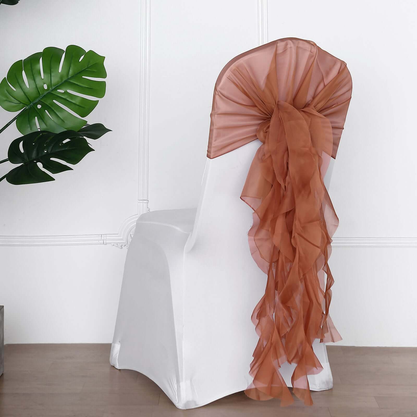 Chiffon Curly Chair Sash 32" Long – Terracotta (Rust) 6-Strand Ribbon Tie - Image 3