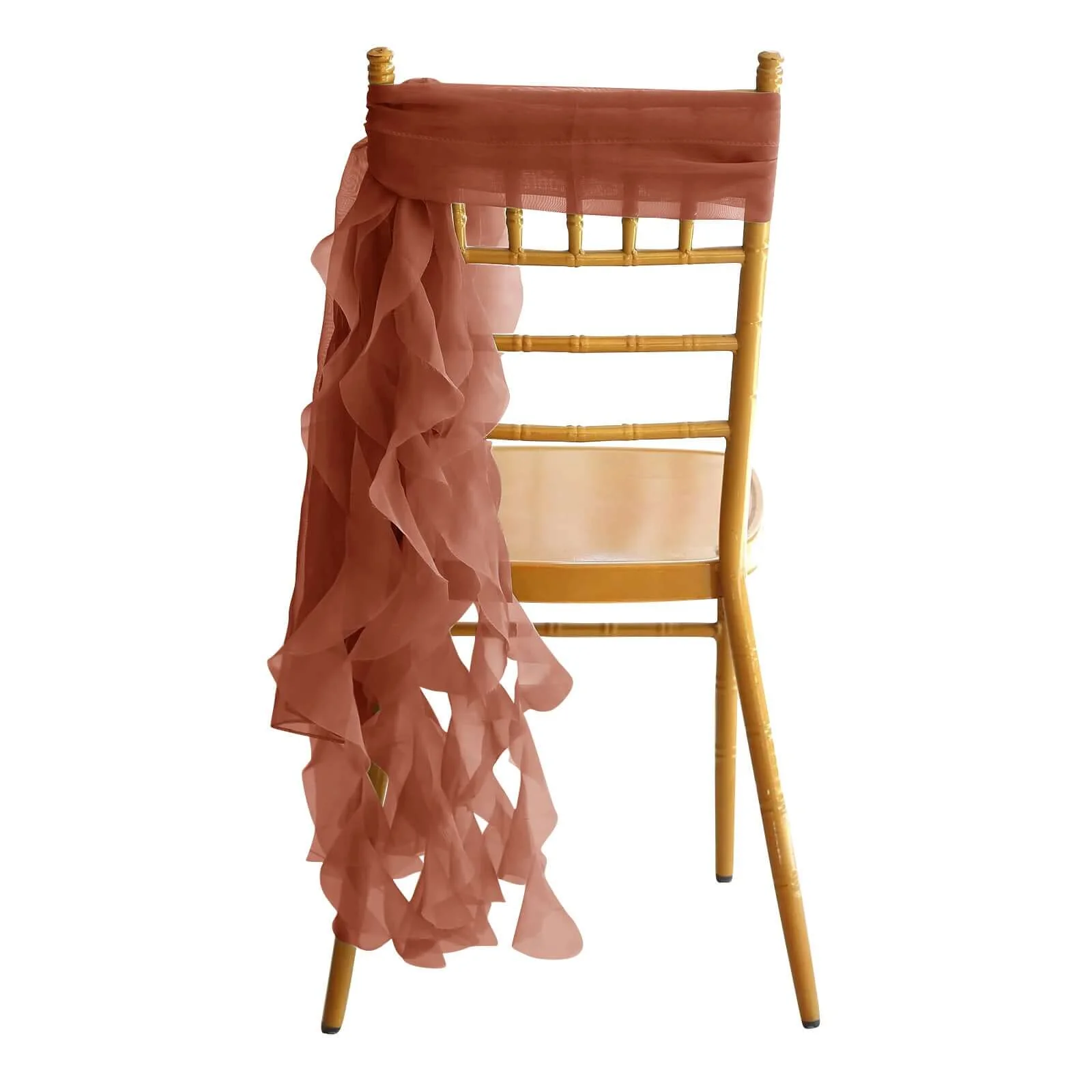 Chiffon Curly Chair Sash 32" Long – Terracotta (Rust) 6-Strand Ribbon Tie - Image 6
