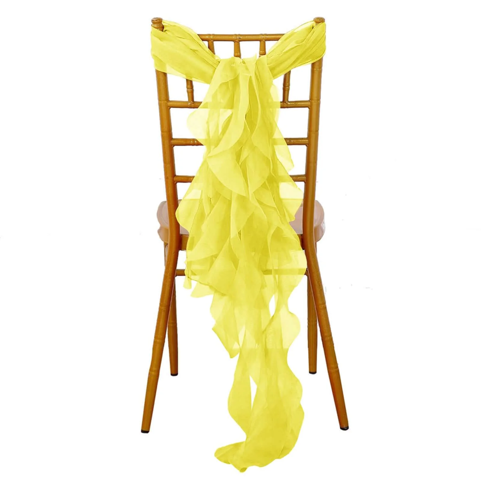 Chiffon Curly Chair Sash 32" Long – Yellow 6-Strand Ribbon Tie - Image 3