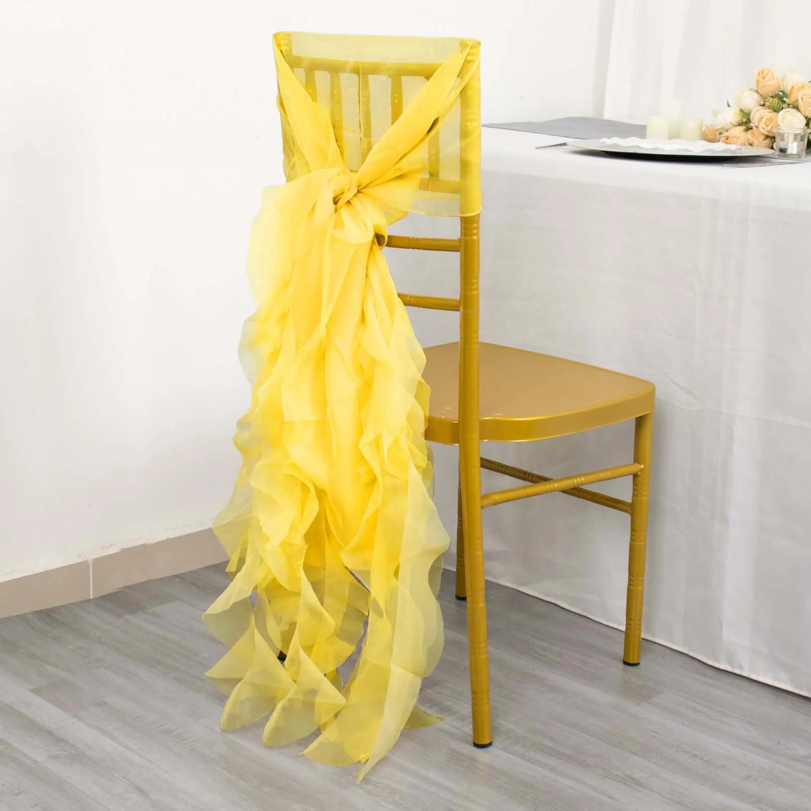 Chiffon Curly Chair Sash 32" Long – Yellow 6-Strand Ribbon Tie - Image 7