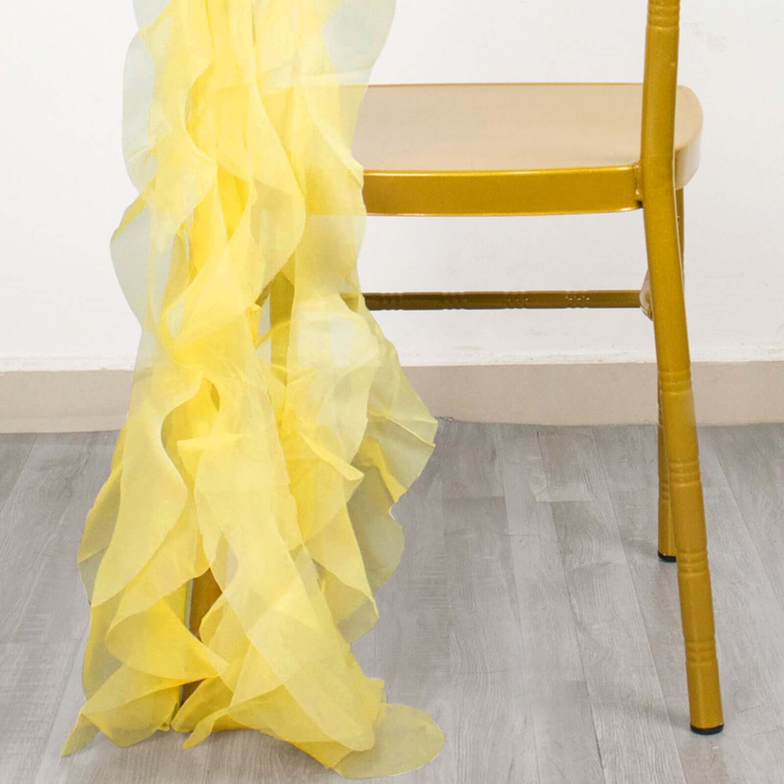 Chiffon Curly Chair Sash 32" Long – Yellow 6-Strand Ribbon Tie - Image 9