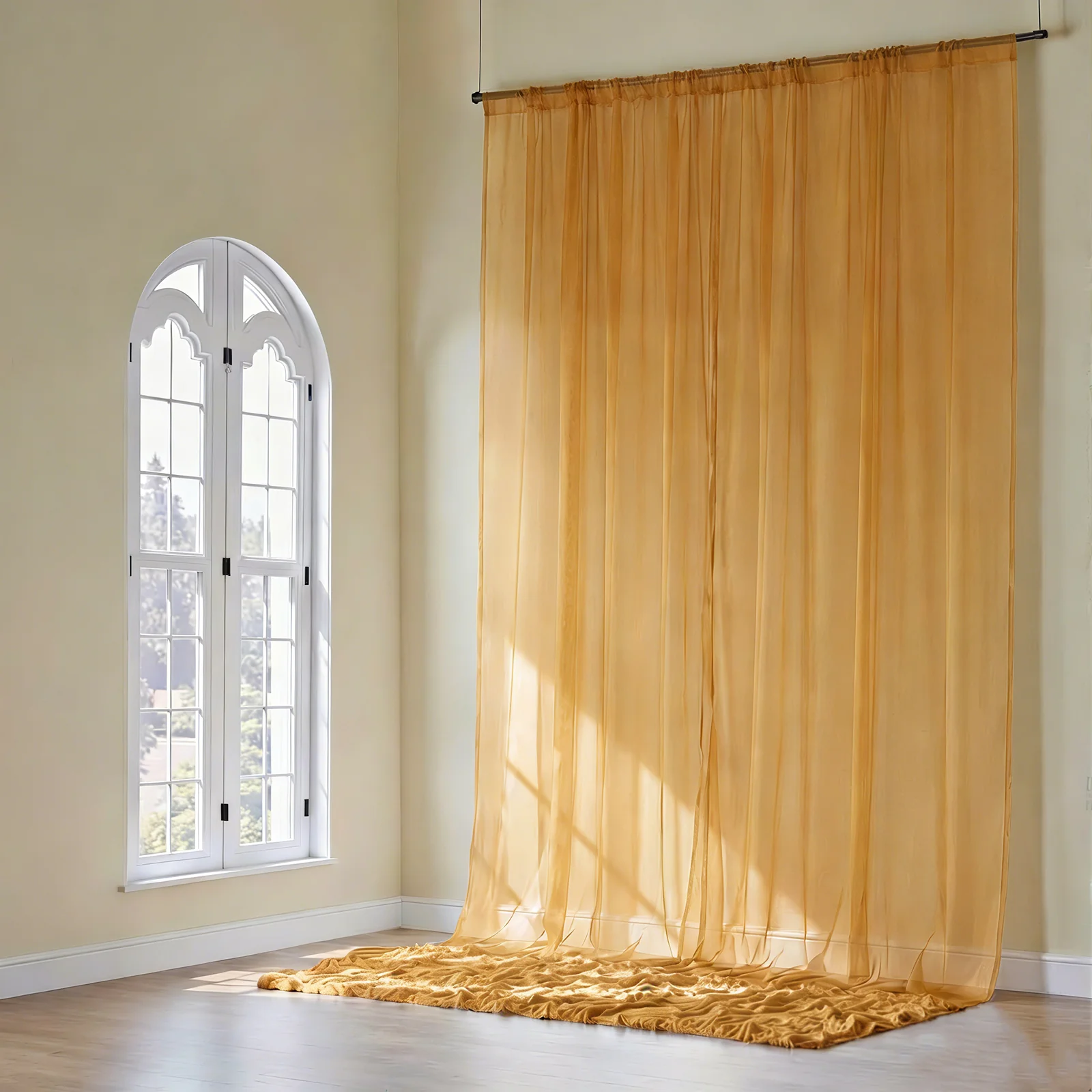 Gold Chiffon Drape Curtain, Durable Flame Resistant Backdrop and Ceiling Panel With Rod Pocket - 5ftx20ft - Image 9