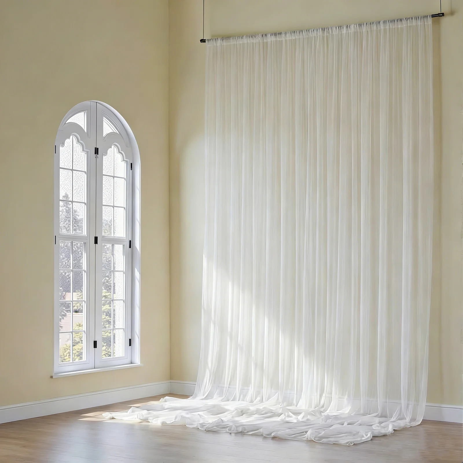 Ivory Chiffon Drape Curtain, Durable Flame Resistant Backdrop and Ceiling Panel With Rod Pocket - 5ftx20ft - Image 9