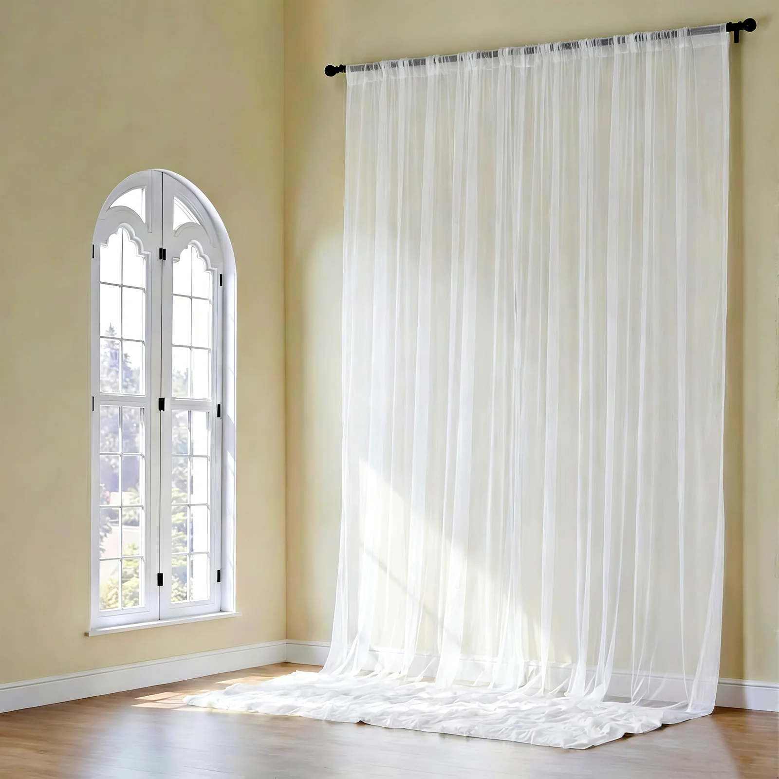 White Chiffon Drape Curtain, Durable Flame Resistant Backdrop and Ceiling Panel With Rod Pocket - 5ftx20ft - Image 9