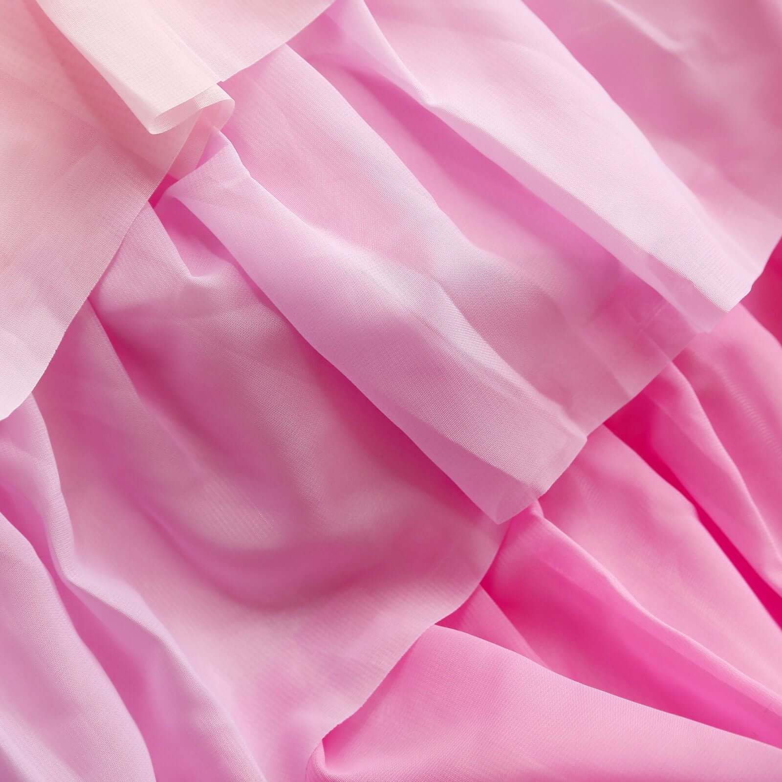 Chiffon Table Skirt 14ft Gradient Pink Ruffled Tutu - 5-Tier Ombre Table Cover with Satin Backing - Image 10
