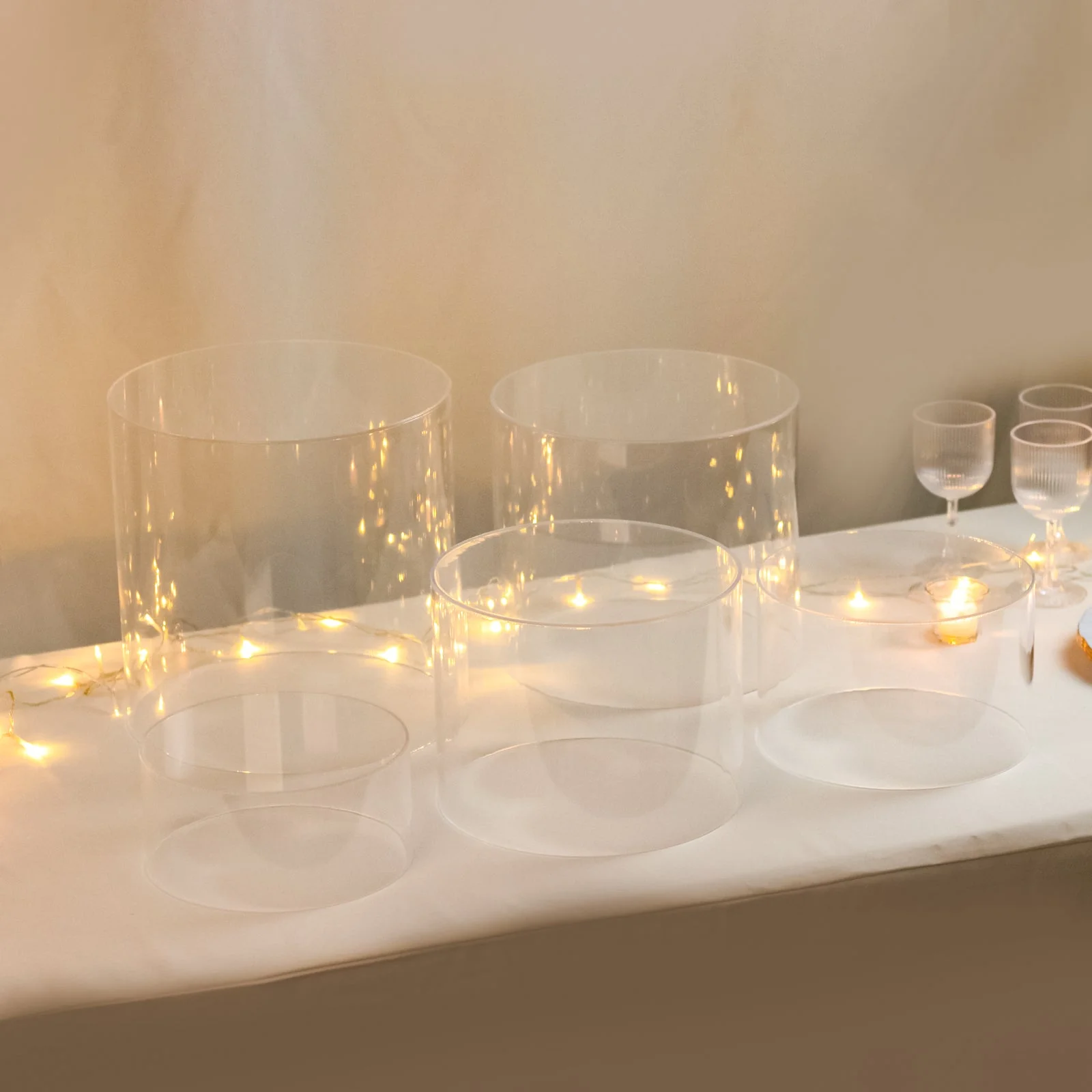 Set of 5 Acrylic Cake Stands 8.5", 9", 10", 11", 12" Round Cylinder Design Clear - Display Risers for Weddings - Image 6