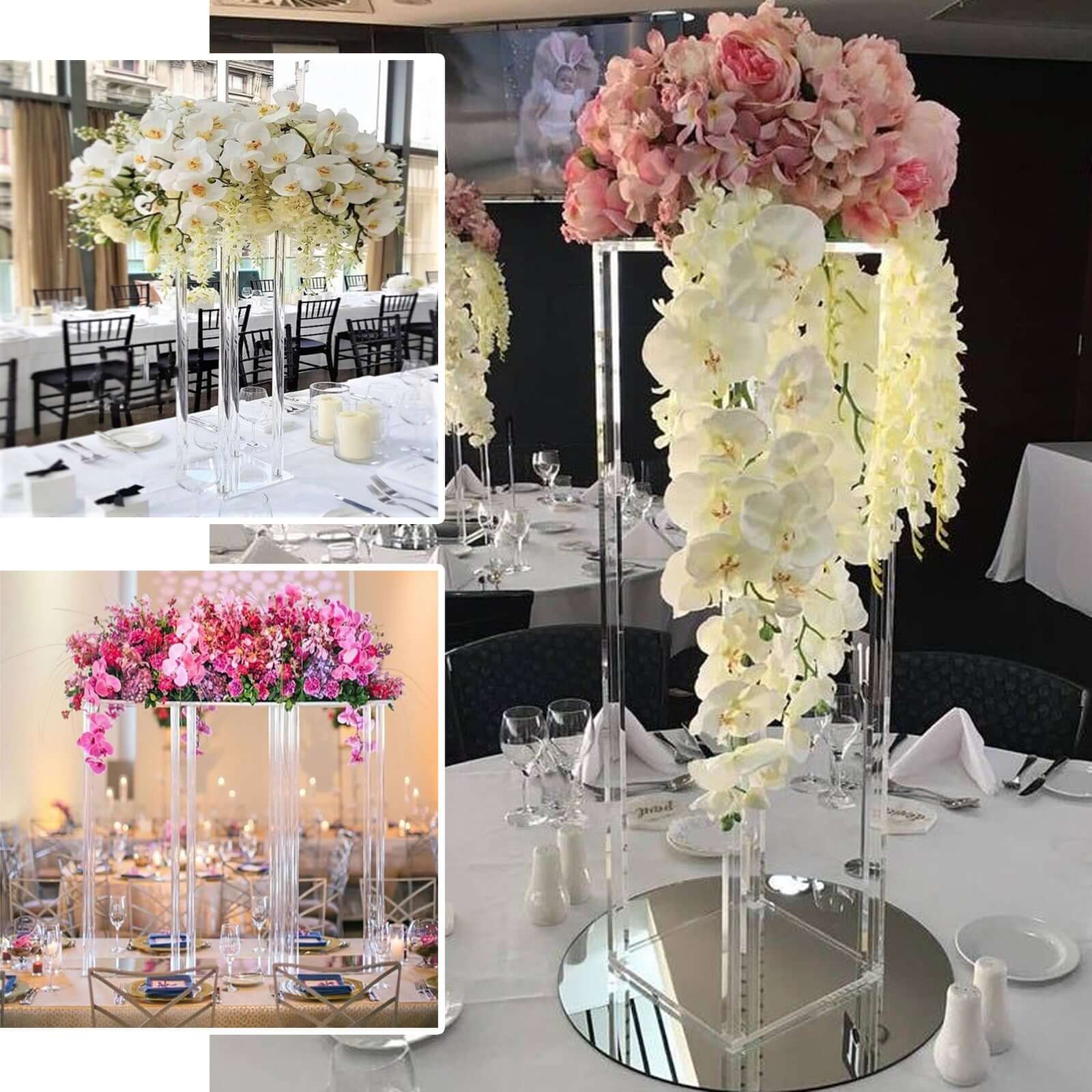 Acrylic Floor Vase Flower Stand 32" Clear with Square Mirror Base - Wedding Column Centerpiece for Events - Image 5