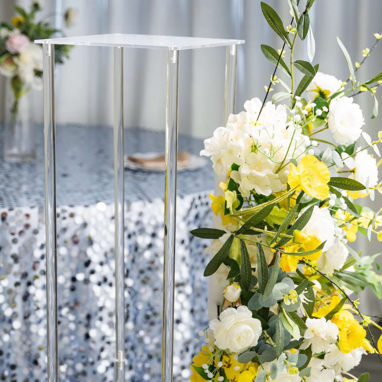 Acrylic Floor Vase Flower Stand 48" Clear with Square Mirror Base - Wedding Column Centerpiece for Grand Displays - Image 7