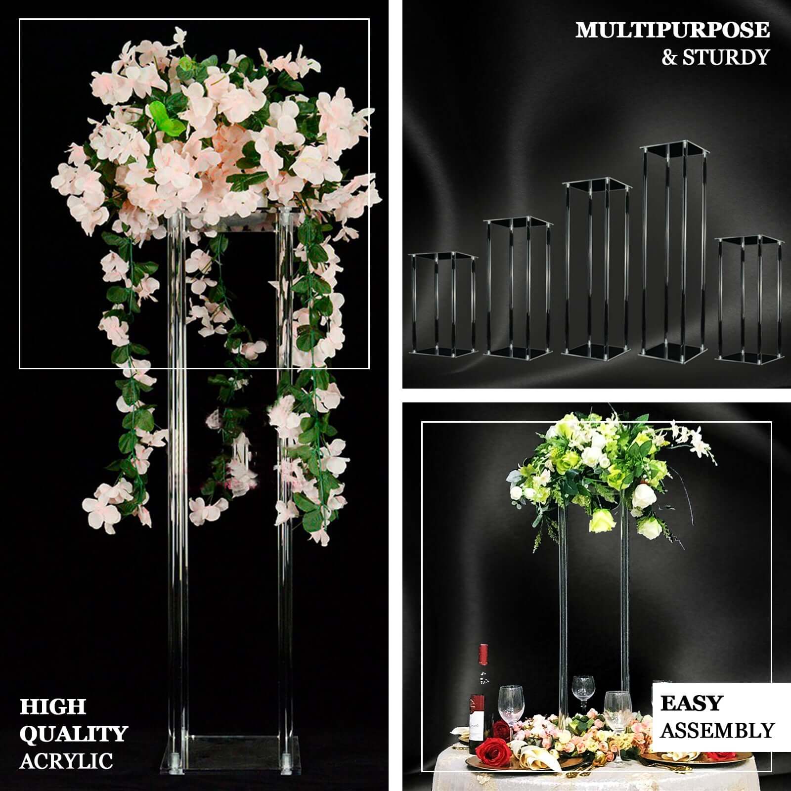 Acrylic Flower Vase Pillar Stand 24" Clear with Square Mirror Base - Decorative Wedding Table Centerpiece - Image 4