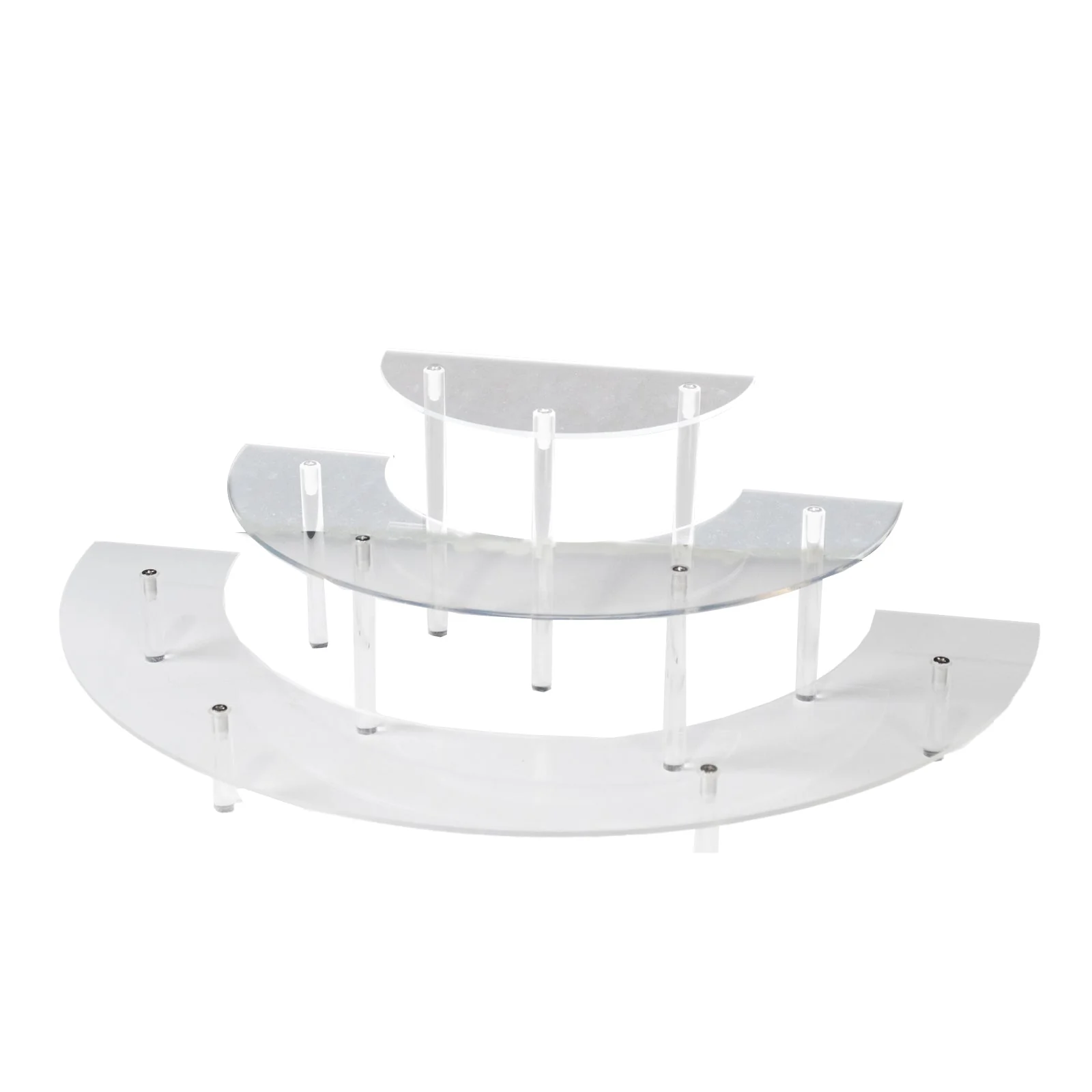Set of 3 Acrylic Dessert Display Pedestal Stands – 3-Tier Clear Half-Moon Riser Stand for Cupcakes, Perfumes & Figurines - 7",13",18" - Image 7