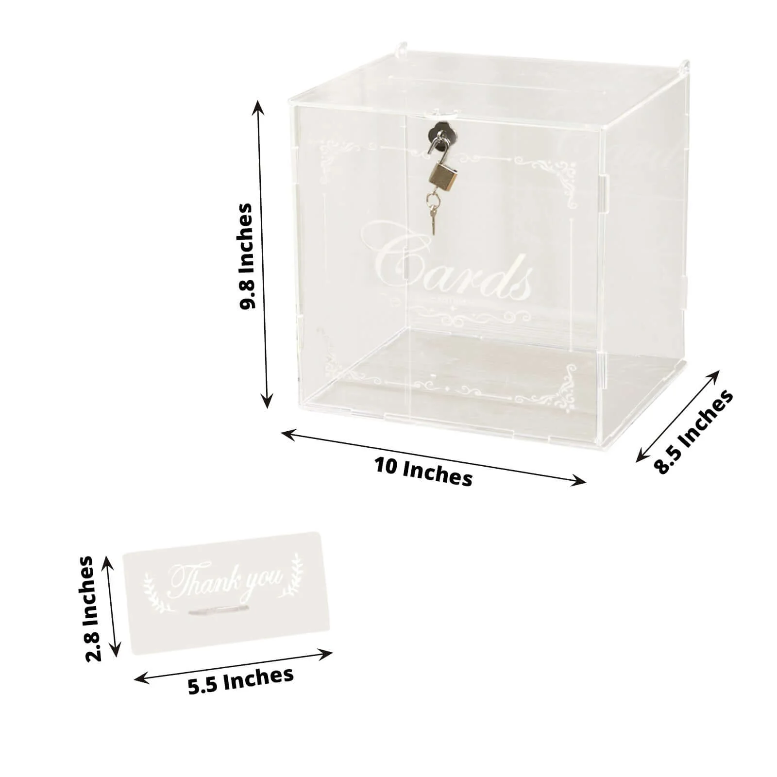 Clear Acrylic Wedding Reception Money Card Box With Lock, Key & Thank You Sign Stand, Party Gift Card Box - Image 3