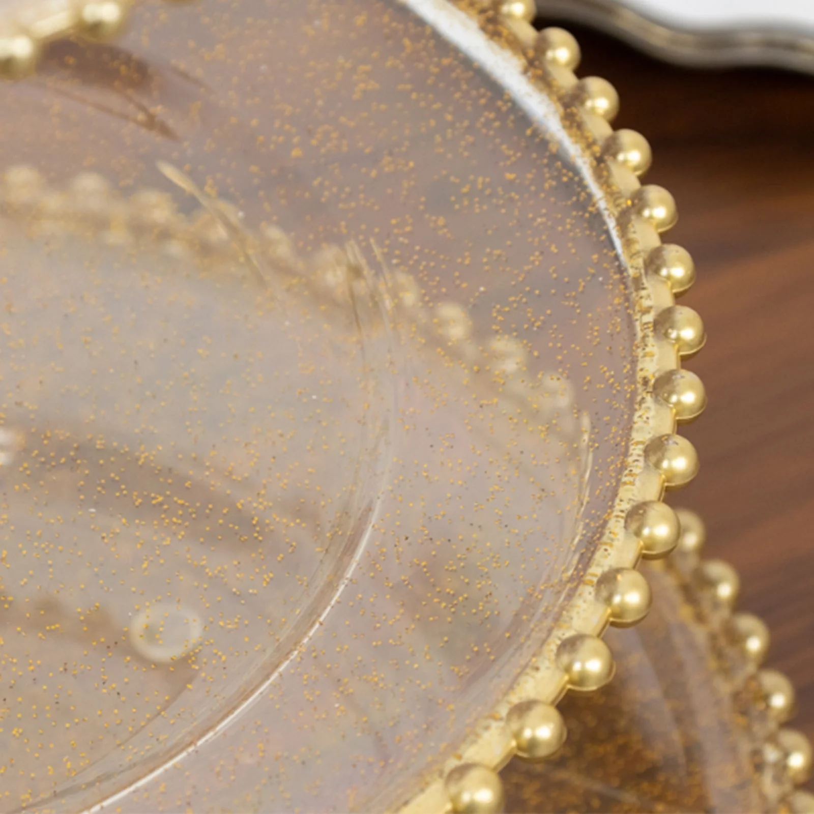 Clear Gold Glittered 3-Tier Round Plastic Cupcake Tower Stand with Gold Beaded Rim, Dessert Display Tea Party Serving Platter With Top Handle - 14" - Image 8