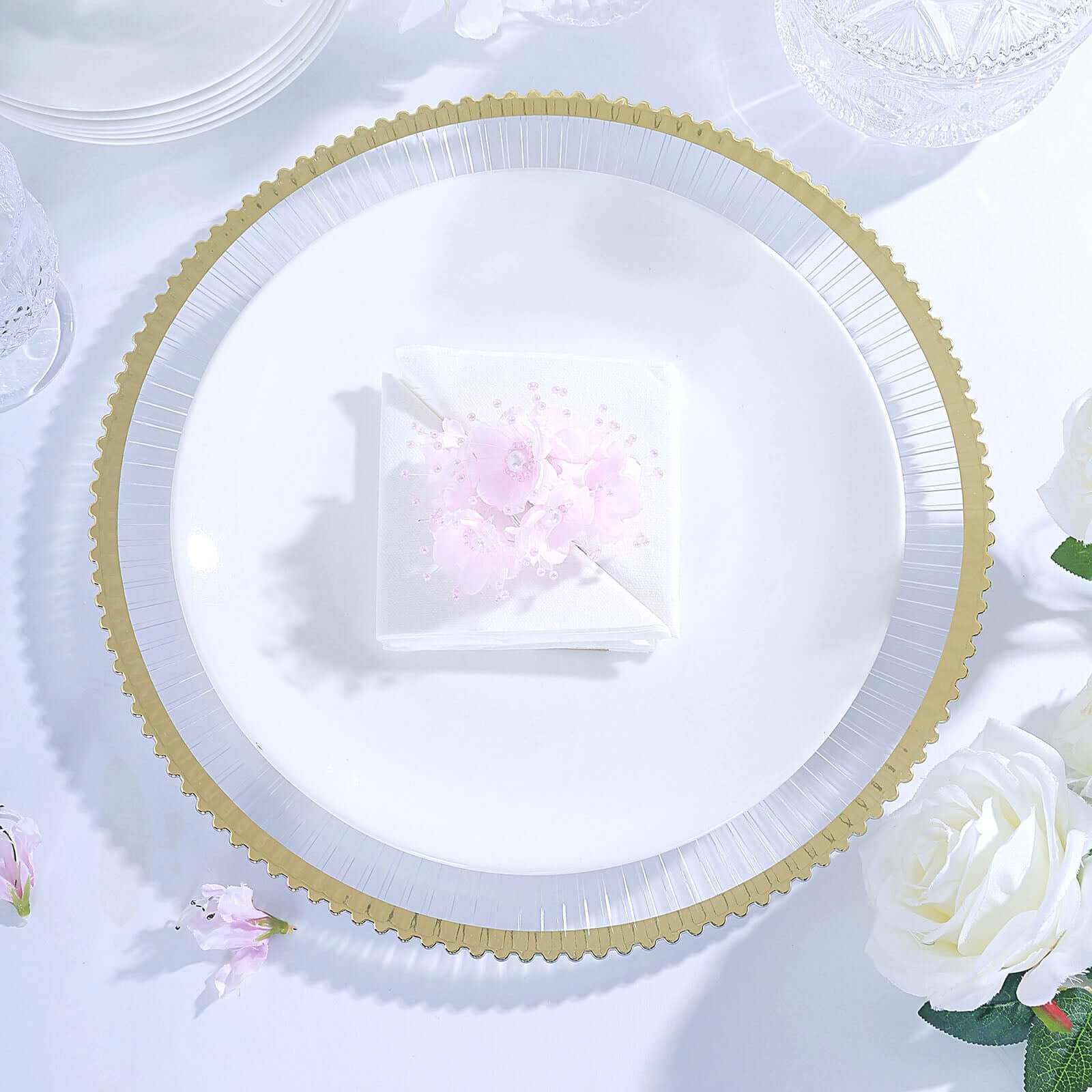 6-Pack Acrylic Plastic Charger Plates 13" Round Clear with Gold Sunray Wavy Rim - Exquisite Dinner Serving Plates - Image 6