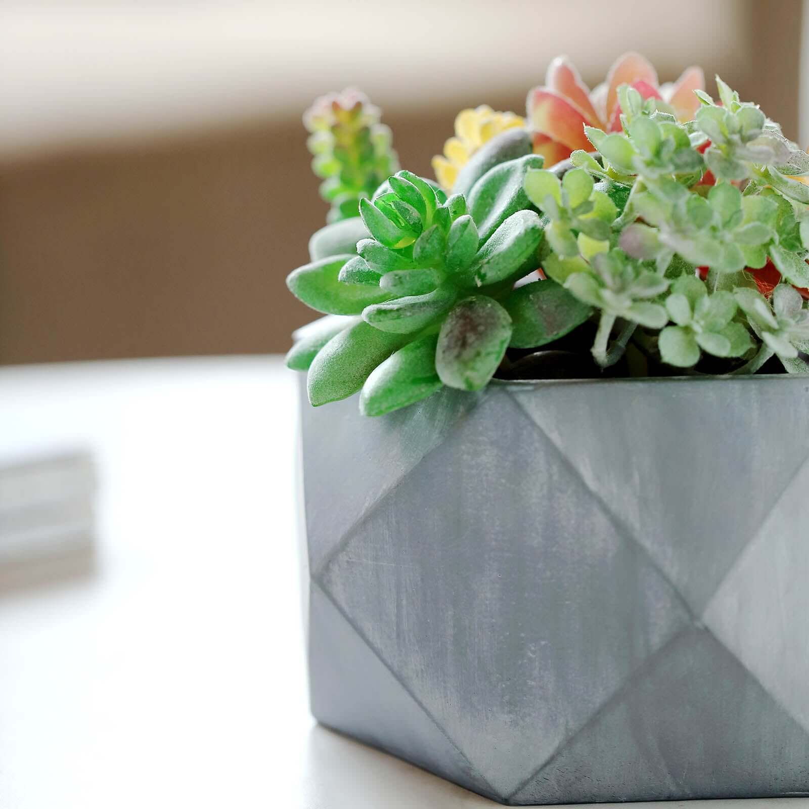 Concrete Geometric Planter 7" Mini Cement Design Gray Finish - Succulent Flower Pot - Image 10