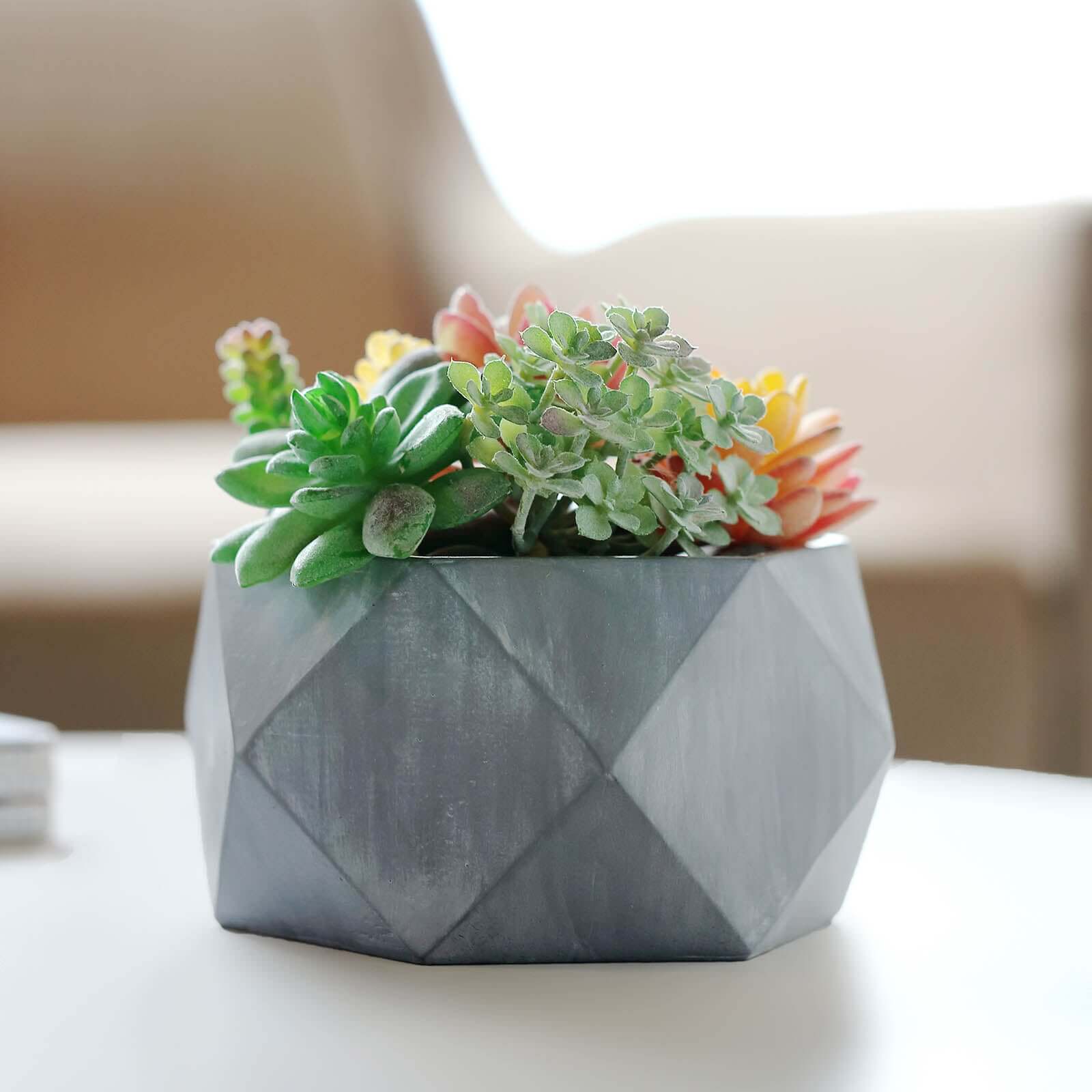 Concrete Geometric Planter 7" Mini Cement Design Gray Finish - Succulent Flower Pot - Image 11