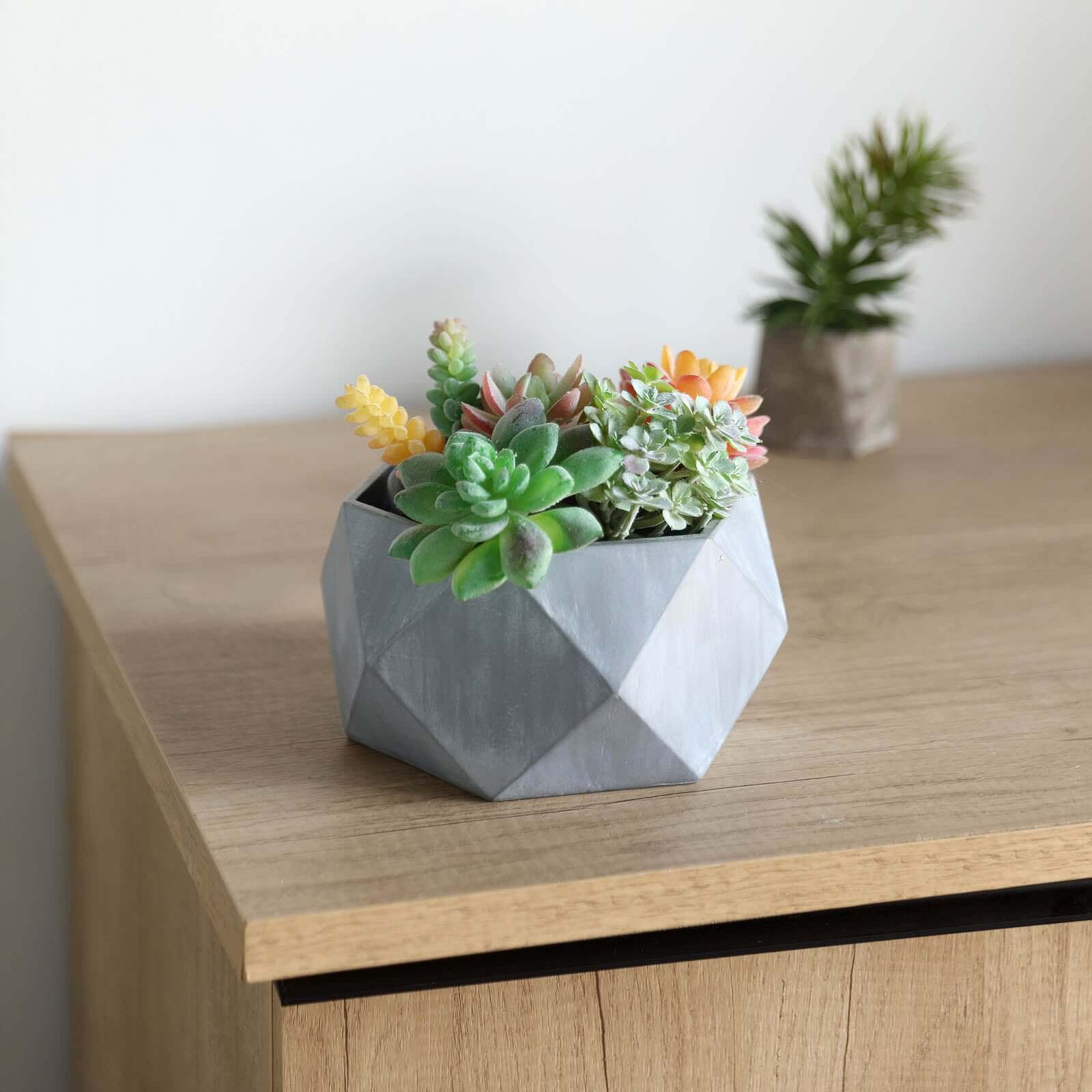 Concrete Geometric Planter 7" Mini Cement Design Gray Finish - Succulent Flower Pot - Image 8