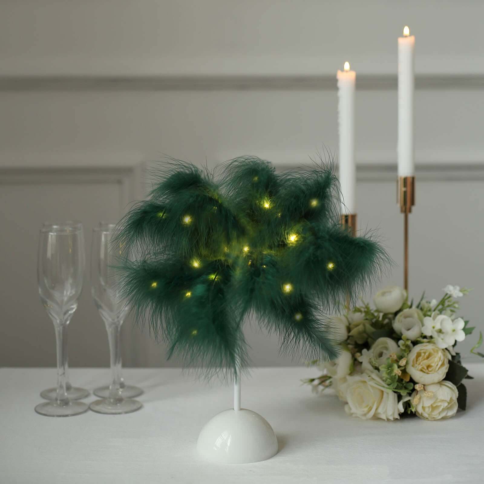 Cordless Table Lamp 15" LED Feather Design Hunter Emerald Green - Battery Operated Desk Light - Image 10